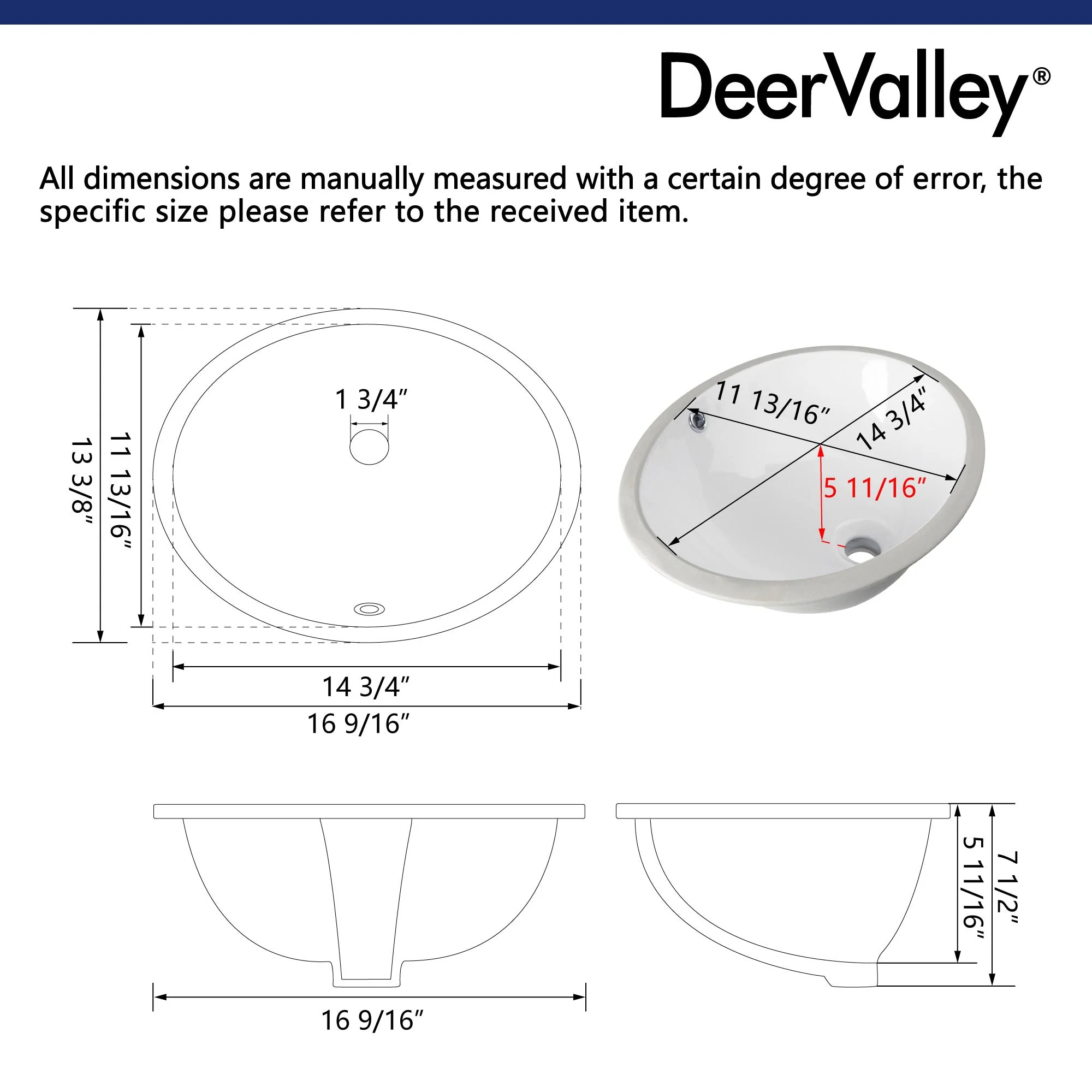 DeerValley DV-1U301 Undermount Bathroom Sinks, High-Temp Ceramic Scratch-Resist, Great Drain & Front Overflow - Image 14