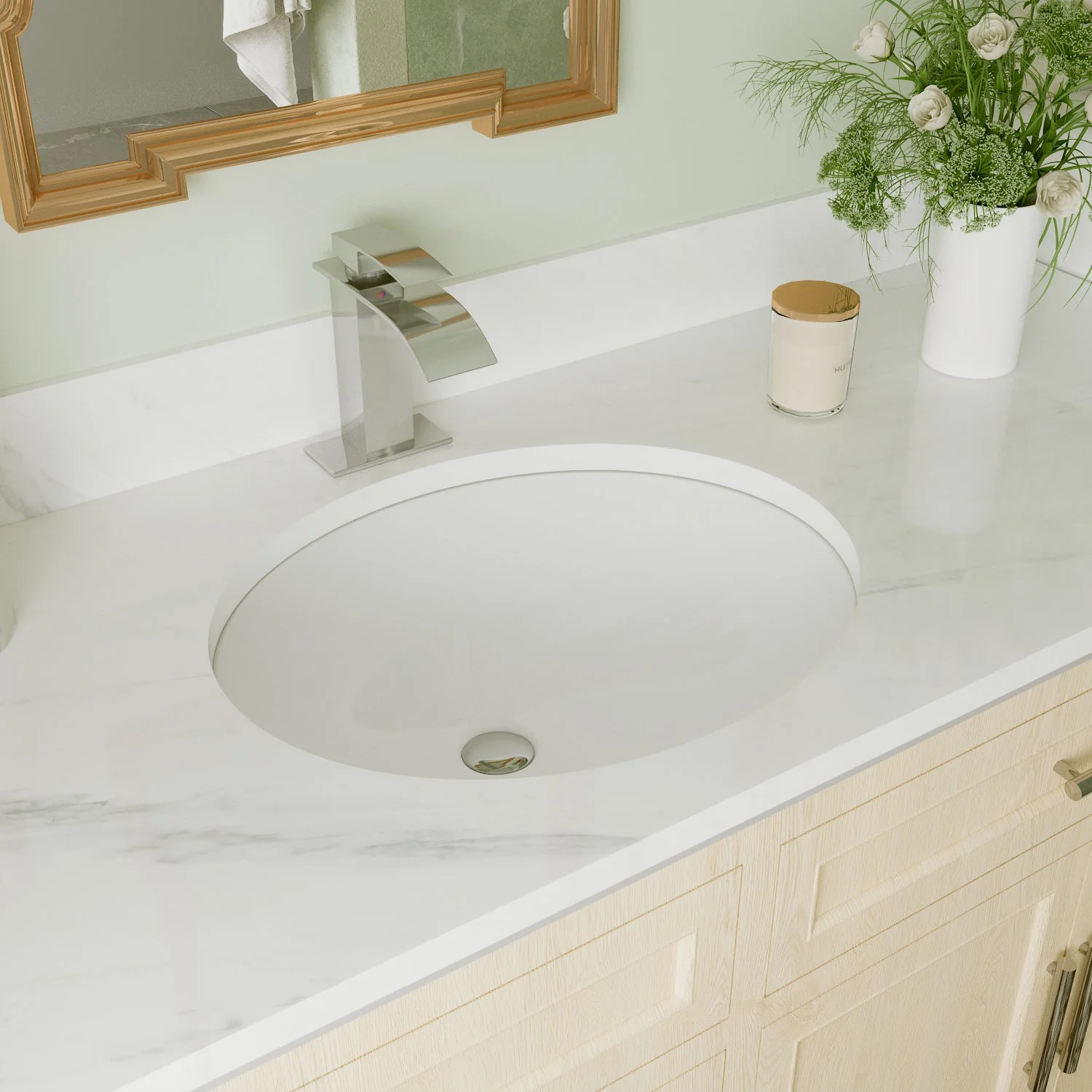 DeerValley DV-1U301 Undermount Bathroom Sinks, High-Temp Ceramic Scratch-Resist, Great Drain & Front Overflow - Image 4