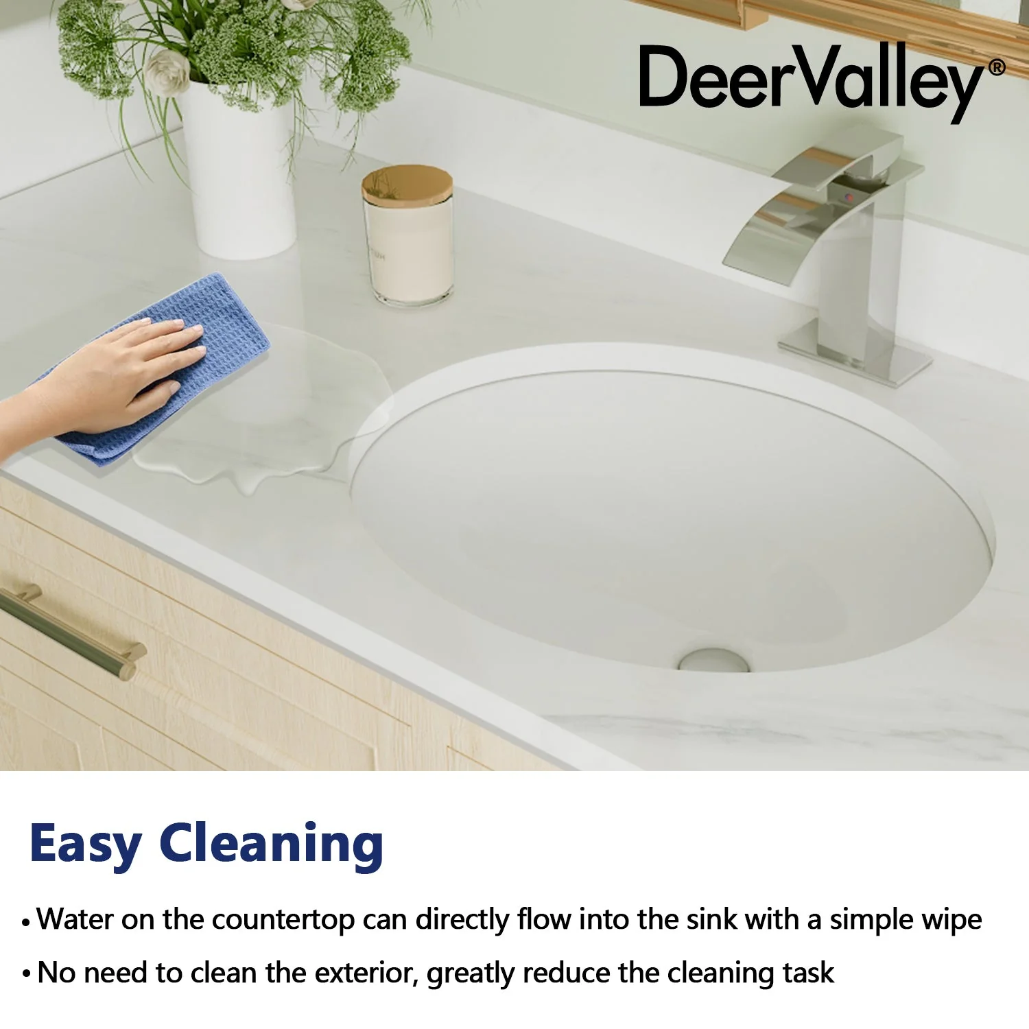 DeerValley DV-1U301 Undermount Bathroom Sinks, High-Temp Ceramic Scratch-Resist, Great Drain & Front Overflow - Image 7