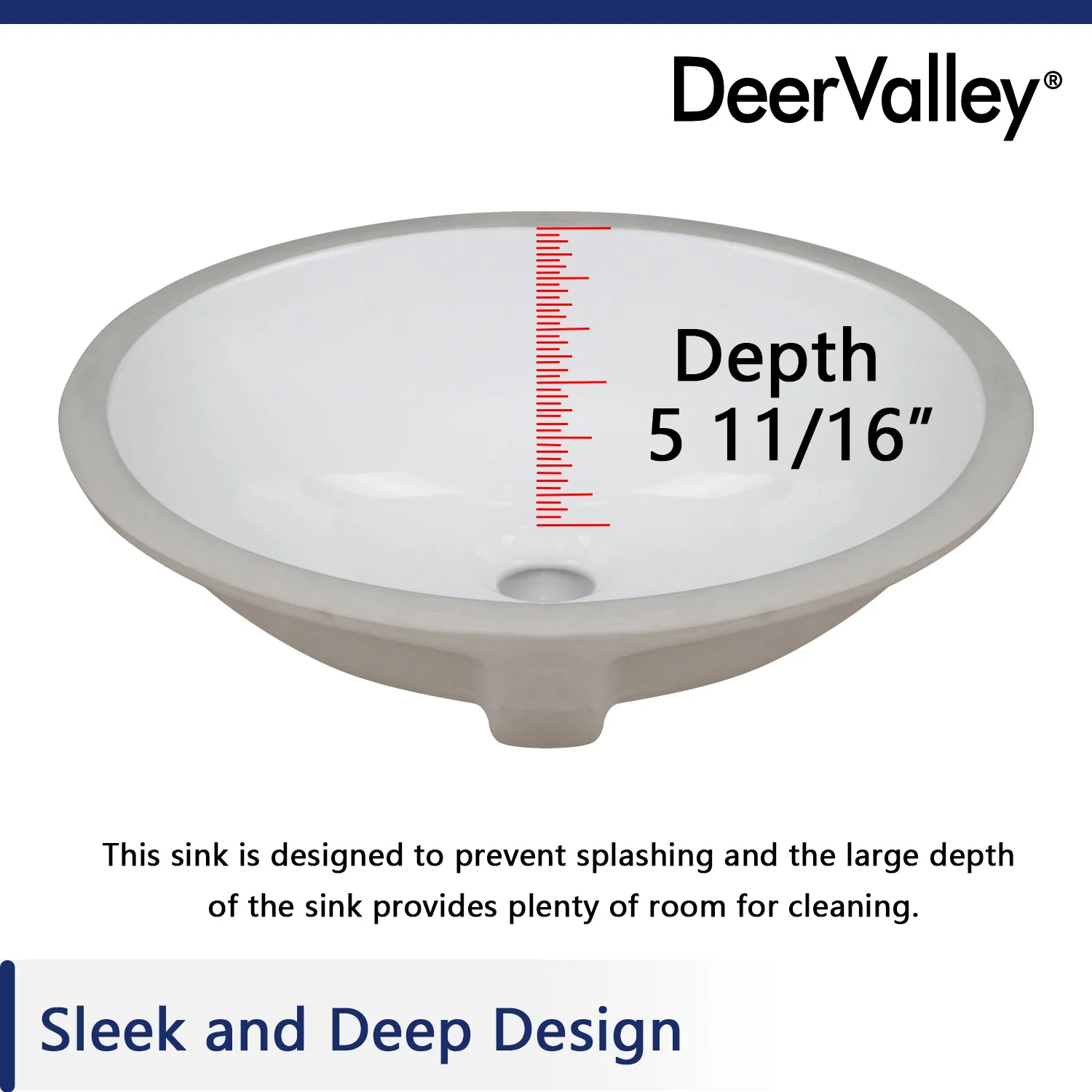 DeerValley DV-1U301 Undermount Bathroom Sinks, High-Temp Ceramic Scratch-Resist, Great Drain & Front Overflow - Image 8