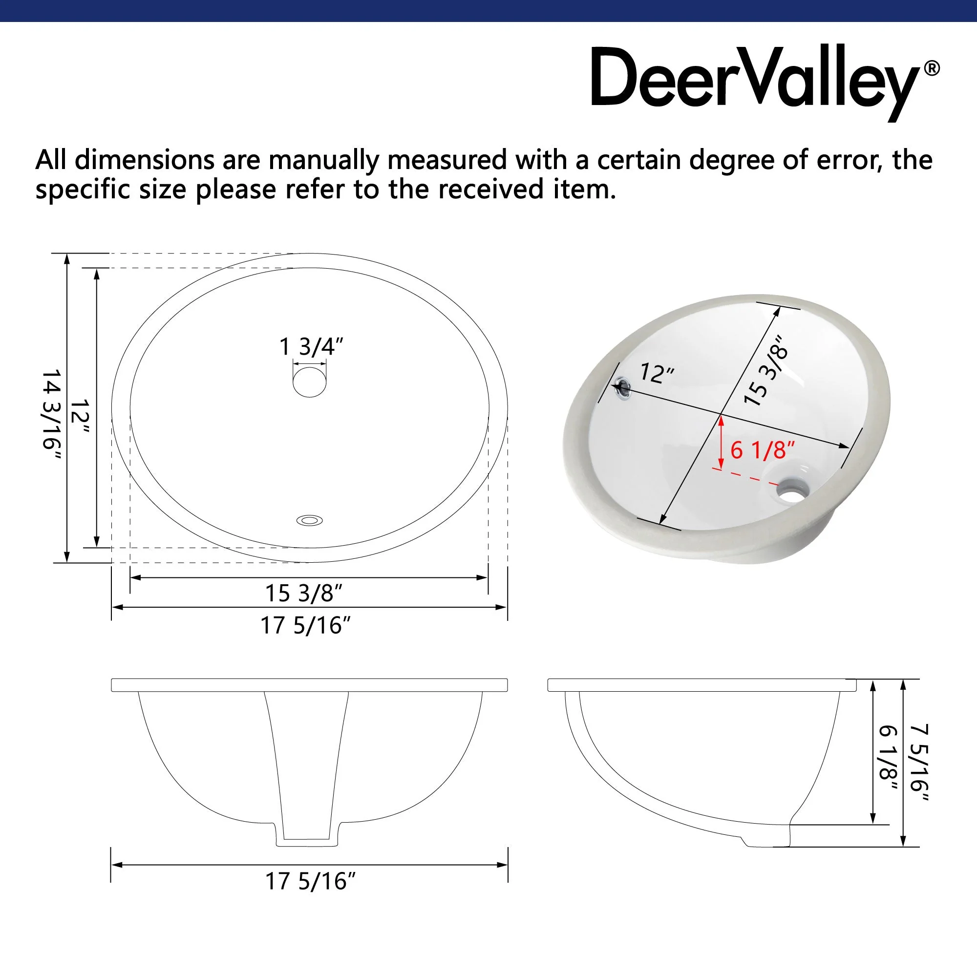 LIBERTY 17" X 14" Oval Undermount Bathroom Sink, Overflow Hole - Image 14