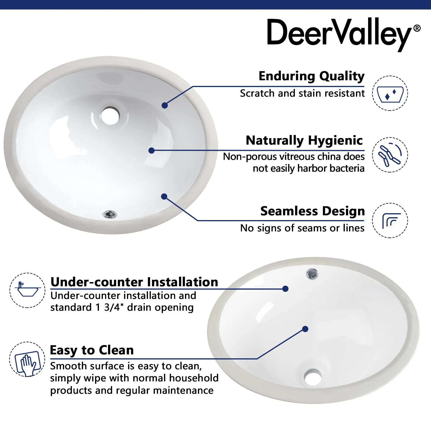 LIBERTY 17" X 14" Oval Undermount Bathroom Sink, Overflow Hole - Image 7