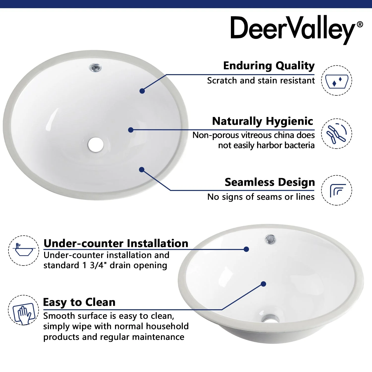 SYMMETRY 19 1/2" X 15 3/4" Oval Undermount Bathroom Sink, Overflow Hole - Image 12