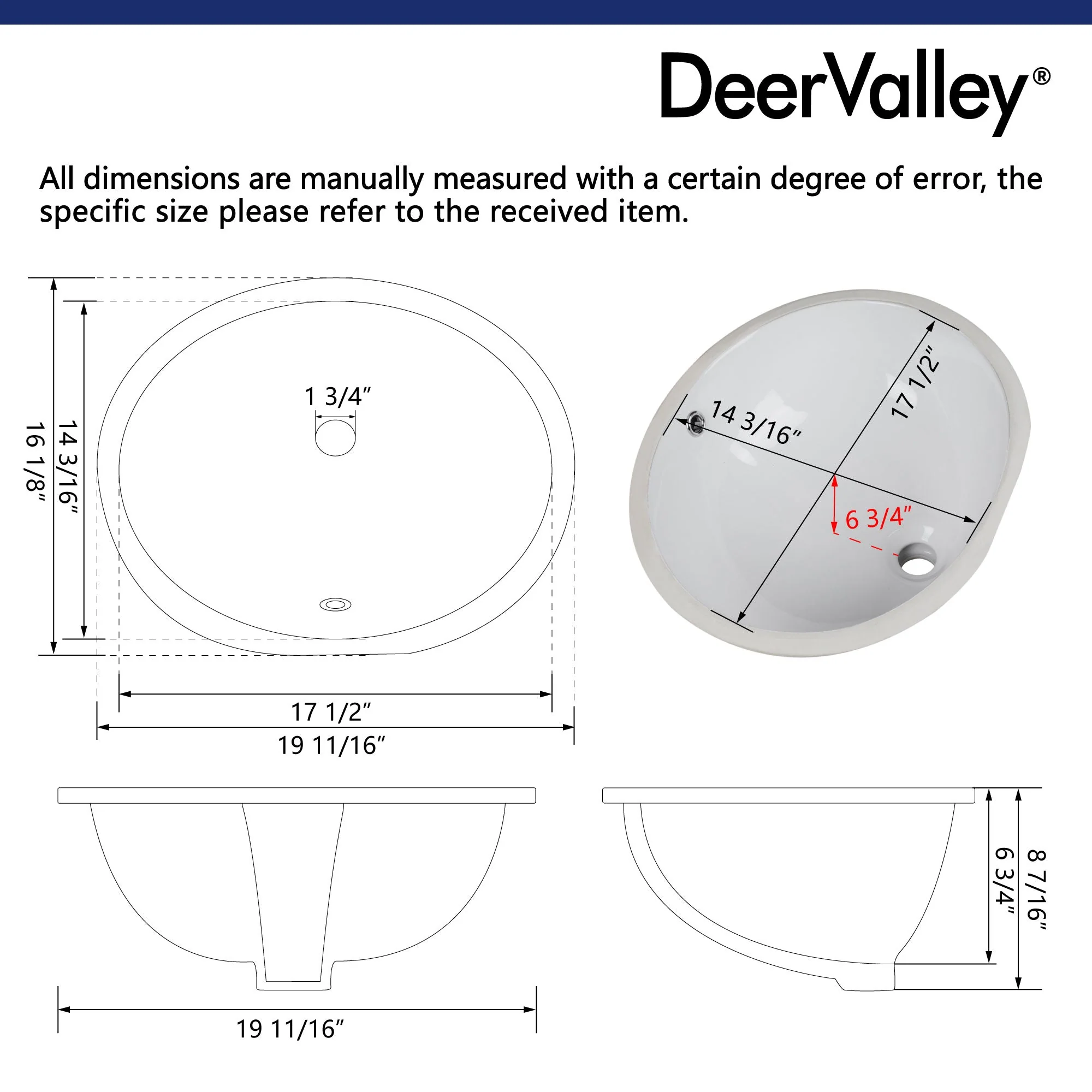 SYMMETRY 19 1/2" X 15 3/4" Oval Undermount Bathroom Sink, Overflow Hole - Image 13