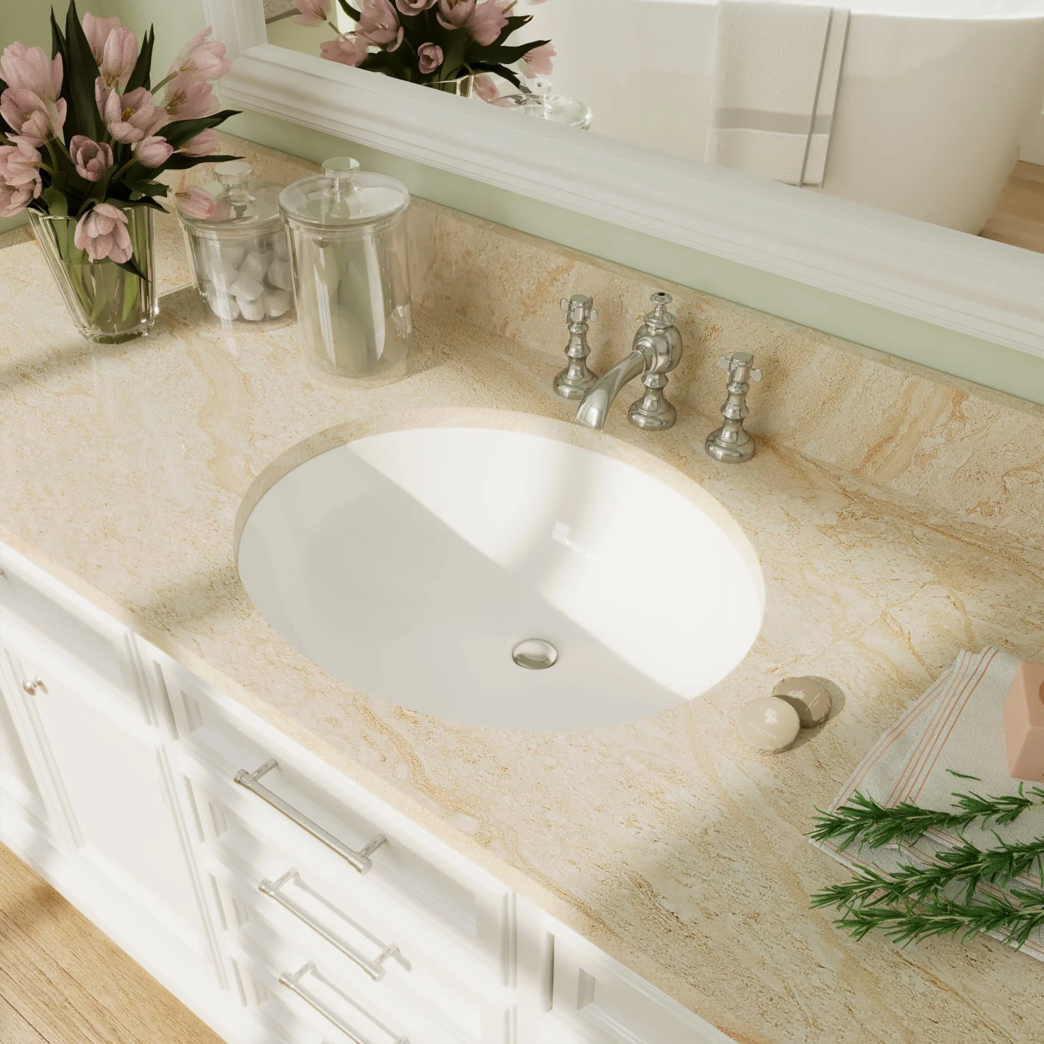 SYMMETRY 19 1/2" X 15 3/4" Oval Undermount Bathroom Sink, Overflow Hole - Image 3