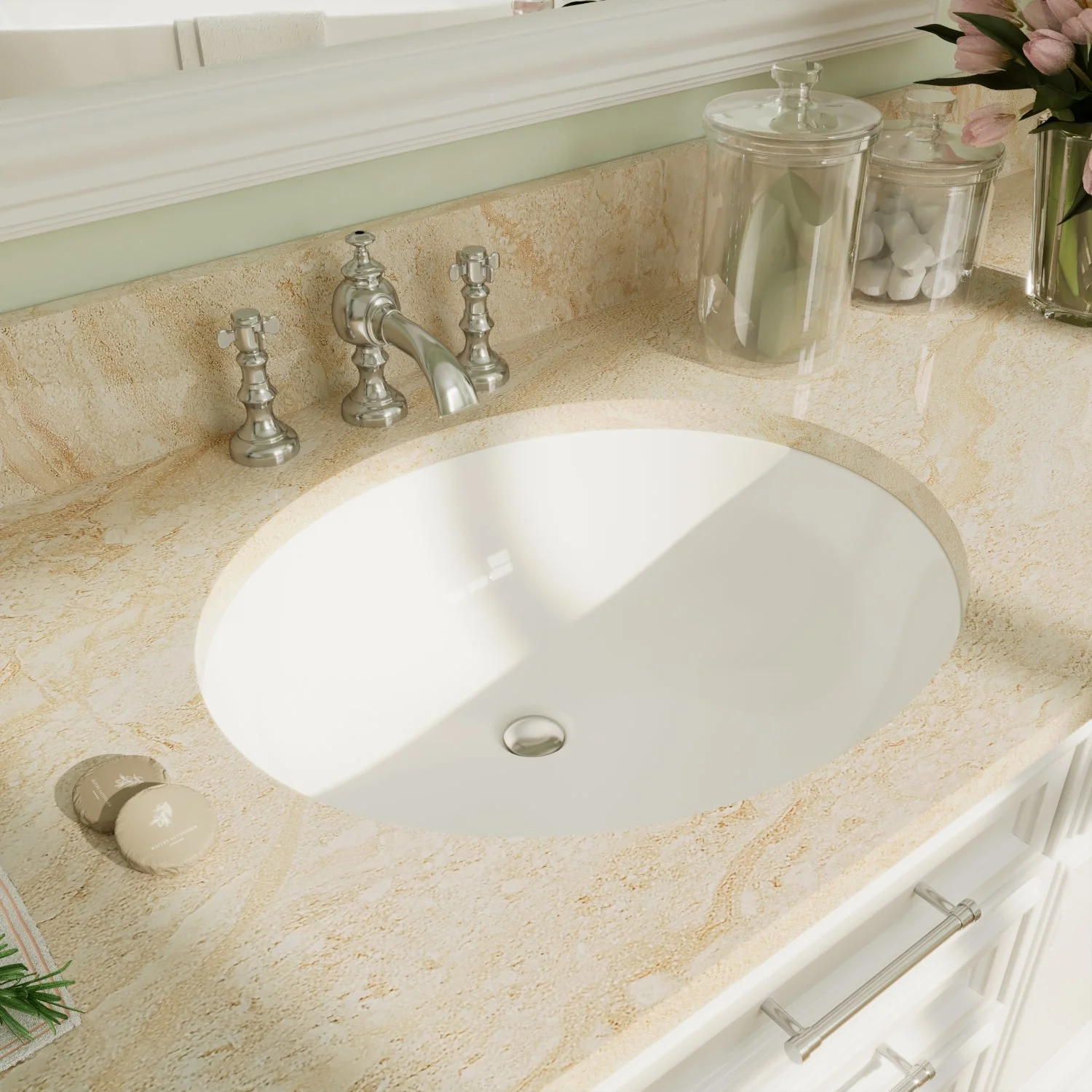 SYMMETRY 19 1/2" X 15 3/4" Oval Undermount Bathroom Sink, Overflow Hole - Image 5