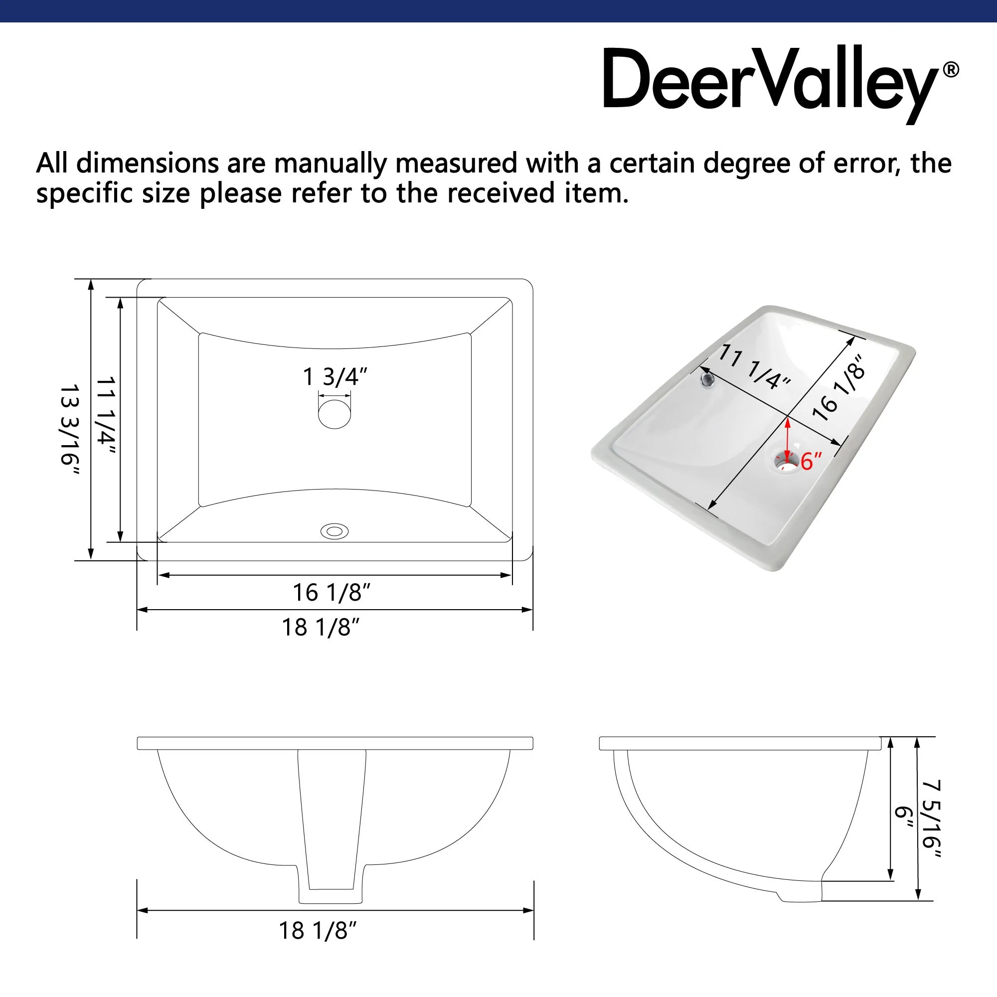 DeerValley DV-1U306 Undermount Bathroom Sinks, Modern Smooth Ceramic Easy-Clean, Excellent Drain & 1.75" Hole - Image 9