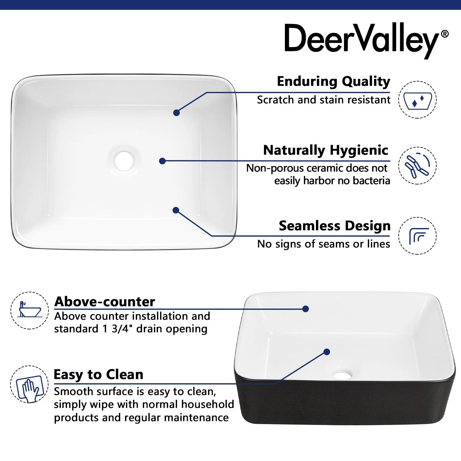 DeerValley DV-1V0001 Vessel Sinks Elegant Durable Ceramic Easy Install Scratch-Resistant - Image 11