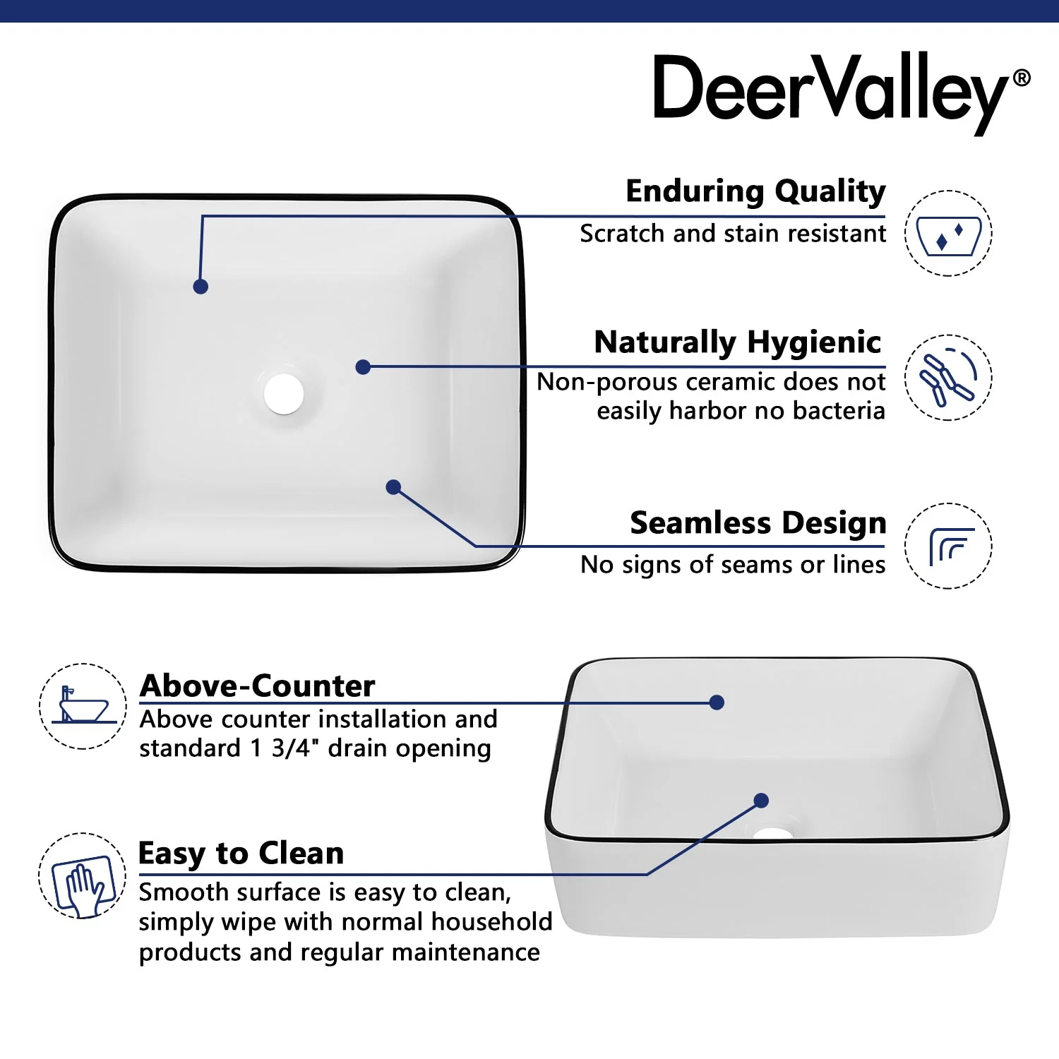 DeerValley DV-1V0002 Vessel Sinks Easy Install Scratch-Resistant Glossy Finish - Image 10