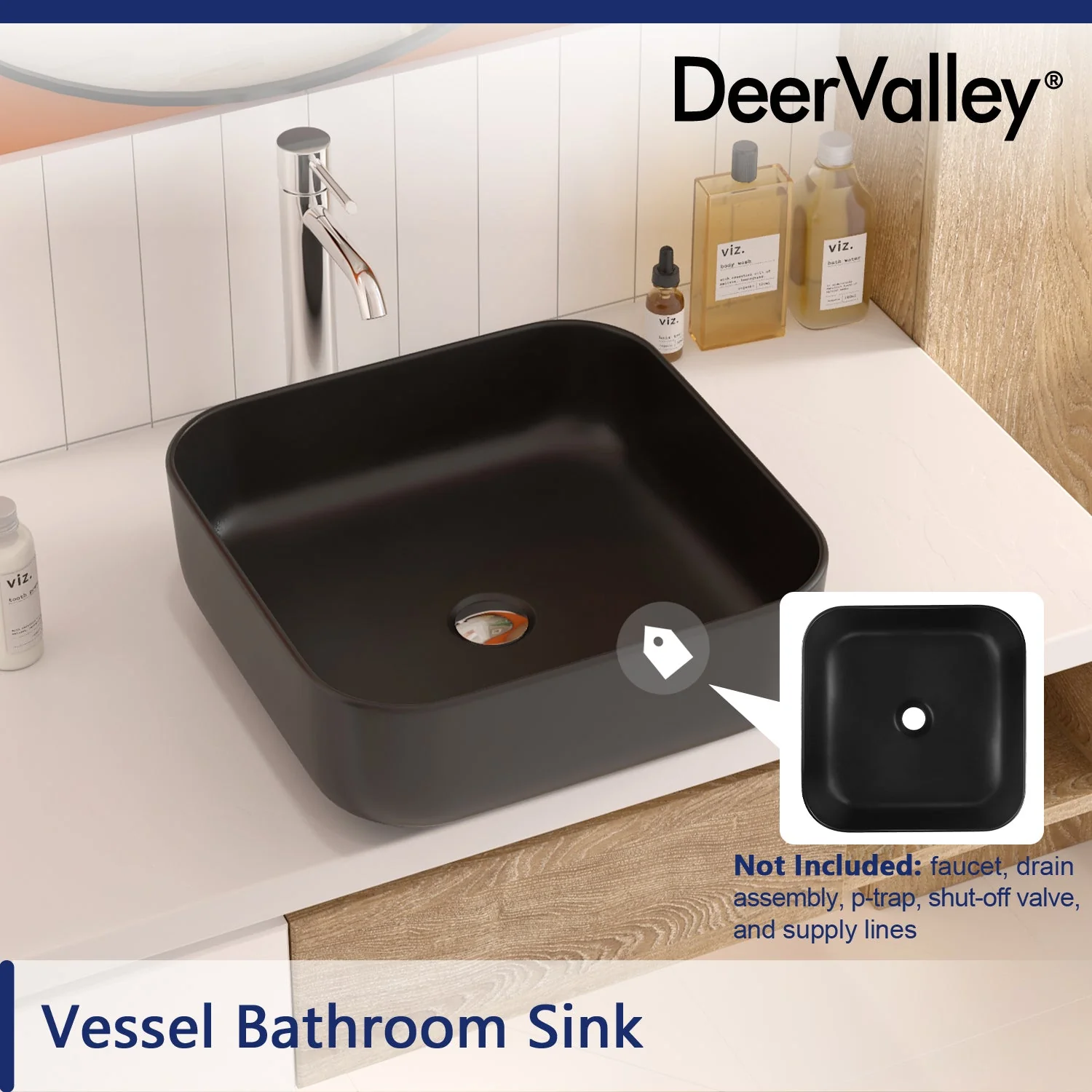 ACE 15.16" Square Vessel Bathroom Sink, Without Overflow With Multiple Colors - Image 18