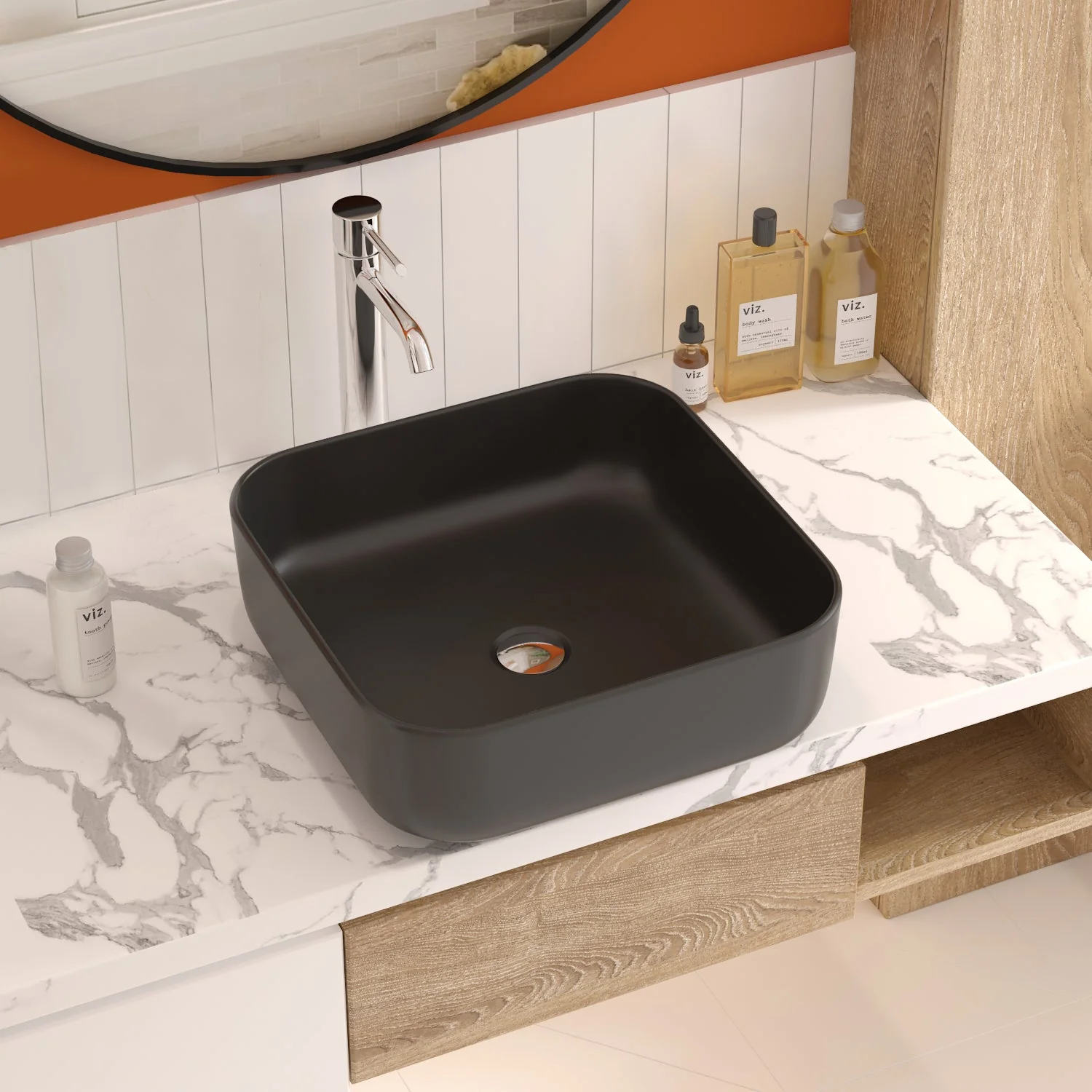 ACE 15.16" Square Vessel Bathroom Sink, Without Overflow With Multiple Colors - Image 4