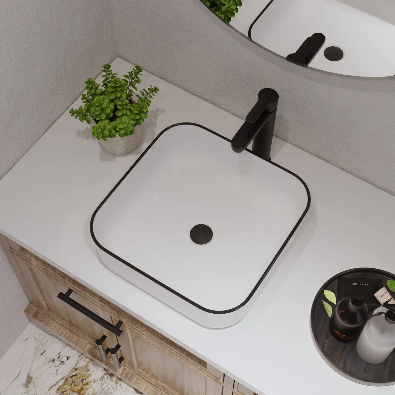 ACE 15" Square Vessel Bathroom Sink, Without Overflow - Image 6