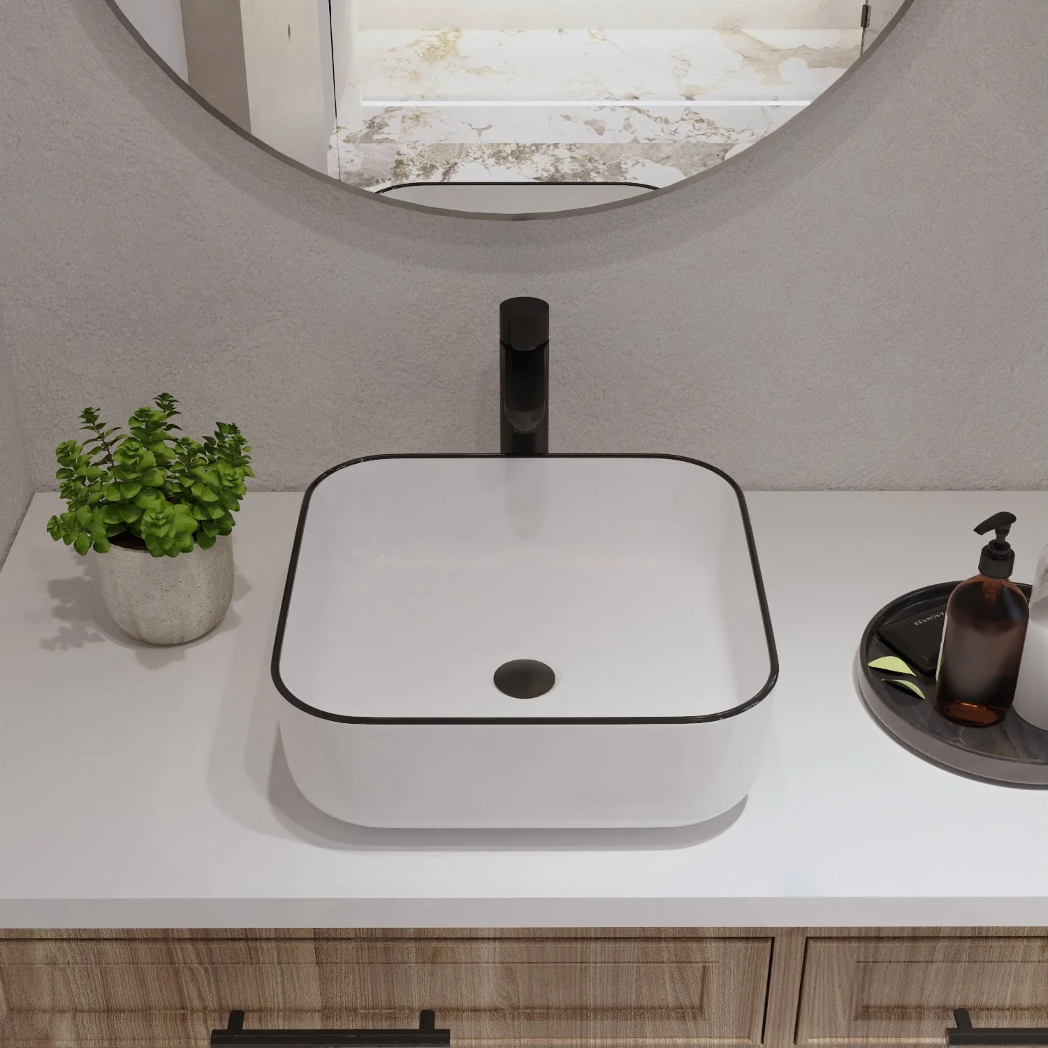 ACE 15" Square Vessel Bathroom Sink, Without Overflow - Image 8