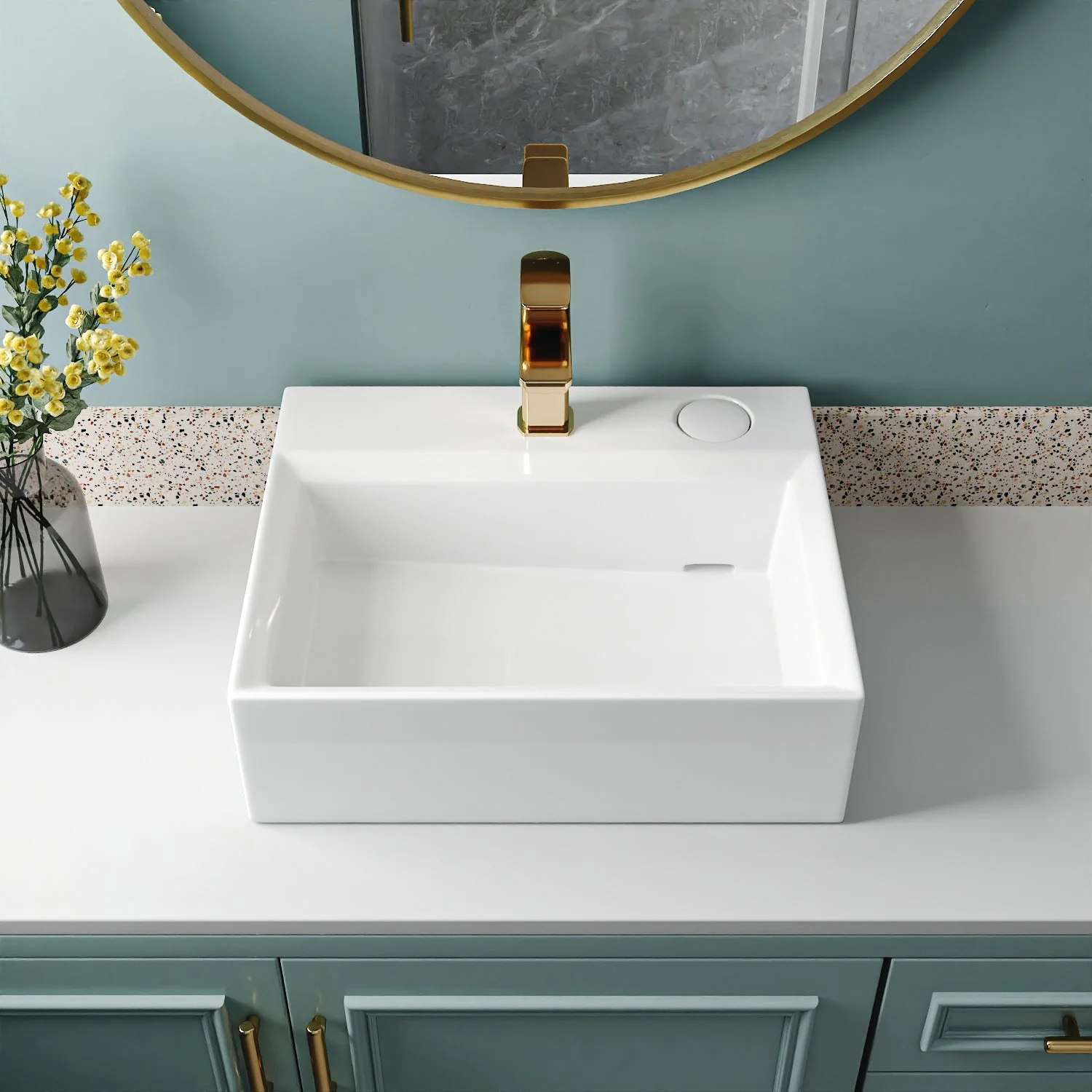 APEX 17" Rectangular Vessel Bathroom Sink, With Hidden Drainage - Image 3