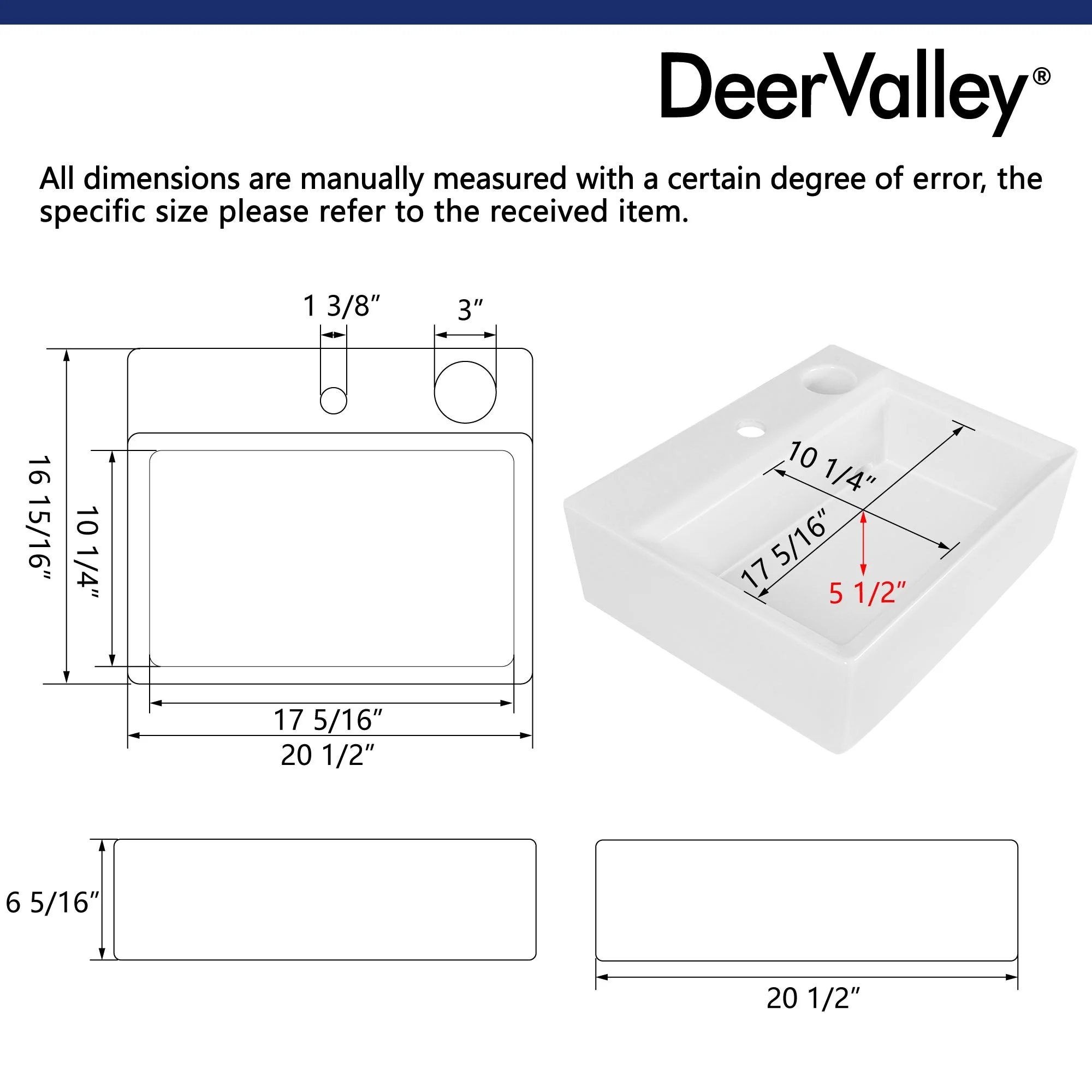 APEX 17" Rectangular Vessel Bathroom Sink, With Hidden Drainage - Image 6