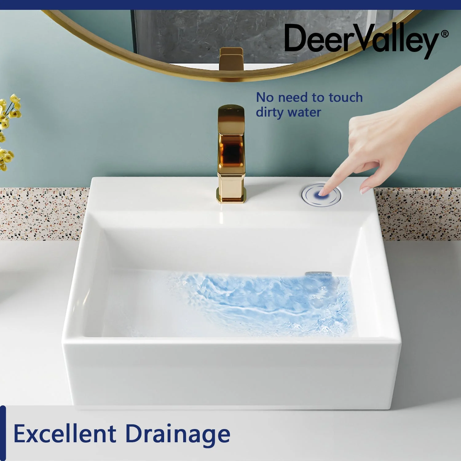 APEX 17" Rectangular Vessel Bathroom Sink, With Hidden Drainage - Image 8