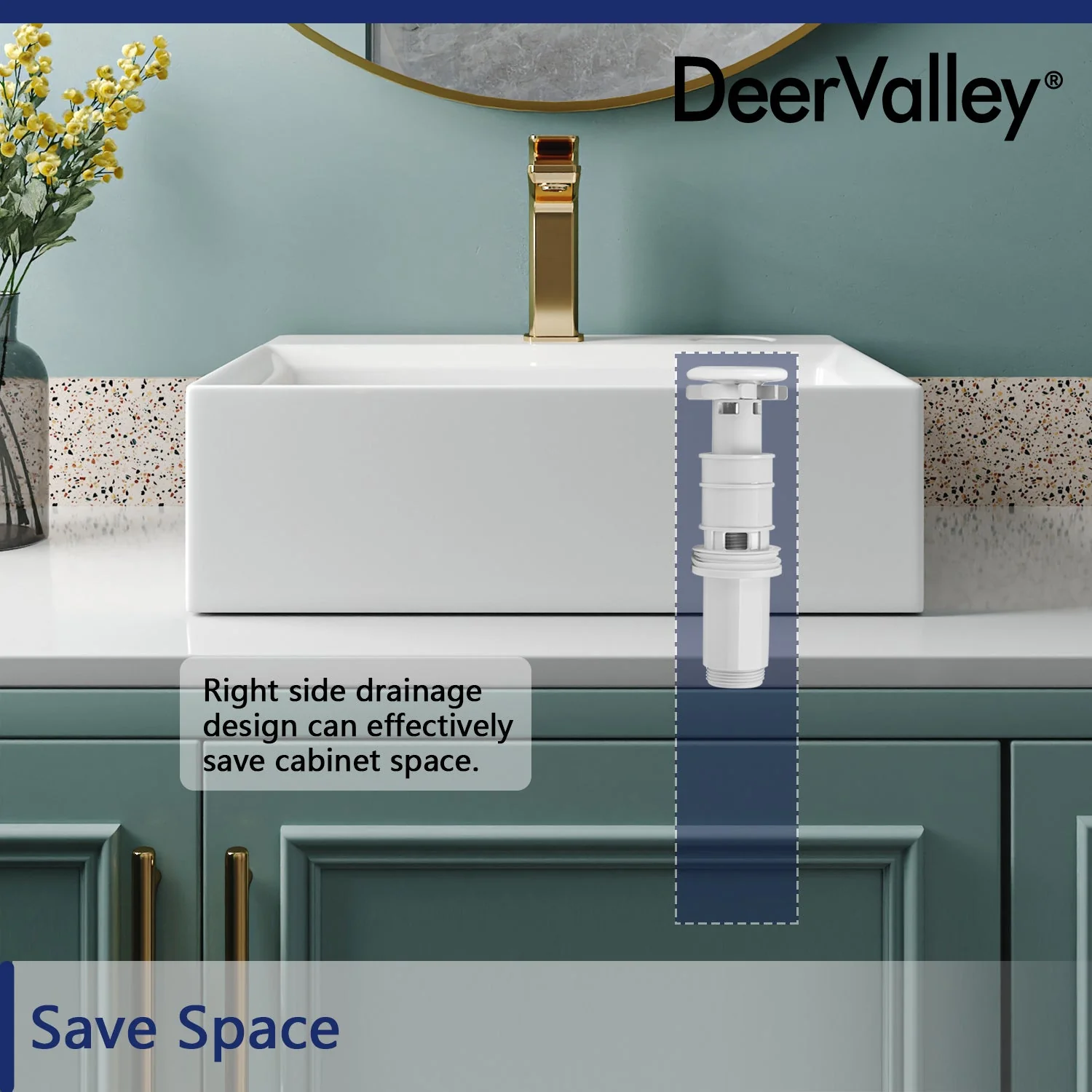 APEX 17" Rectangular Vessel Bathroom Sink, With Hidden Drainage - Image 9