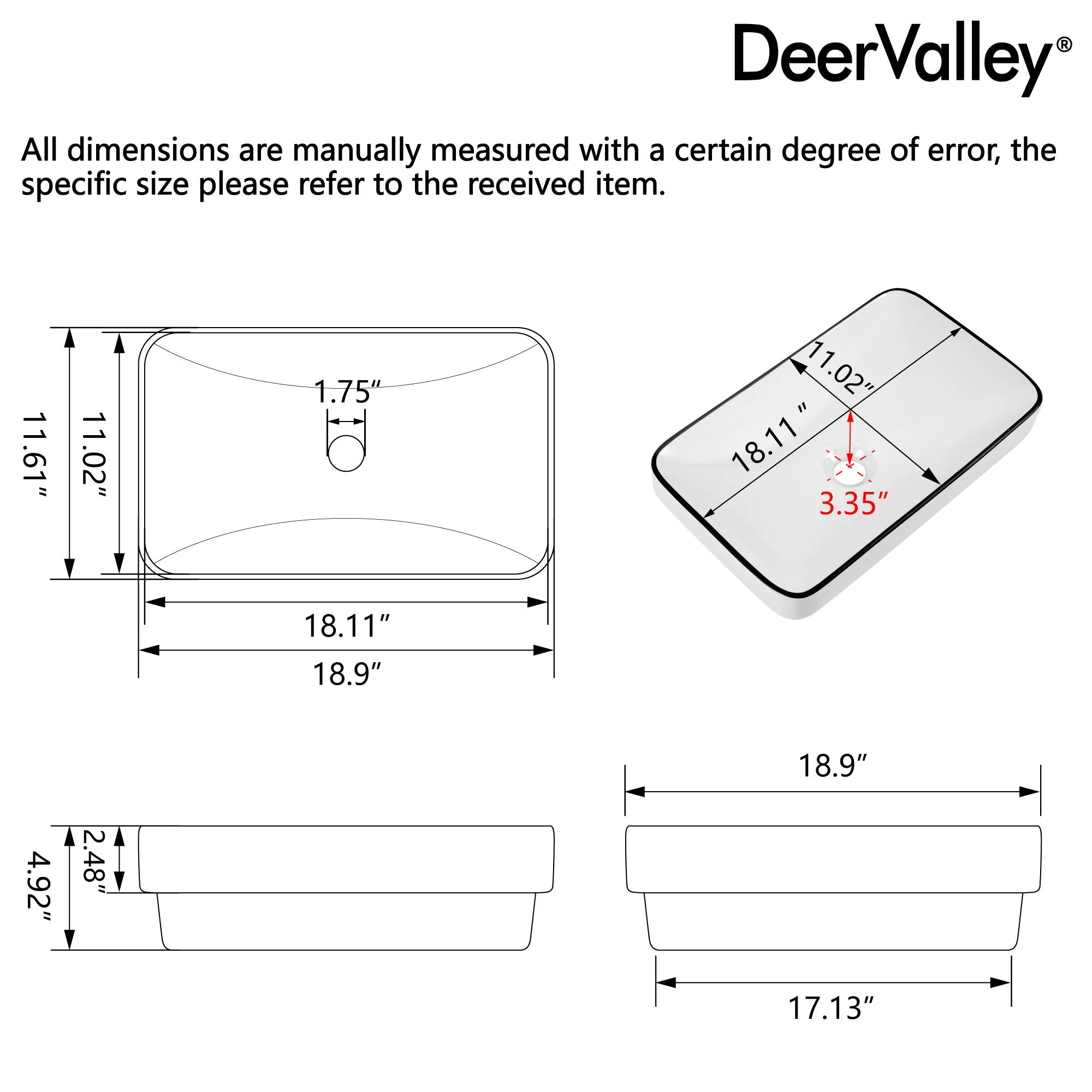 DeerValley DV-1V0047 Vessel Sinks Modern Semi-Recessed Durable Ceramic Easy Clean - Image 19