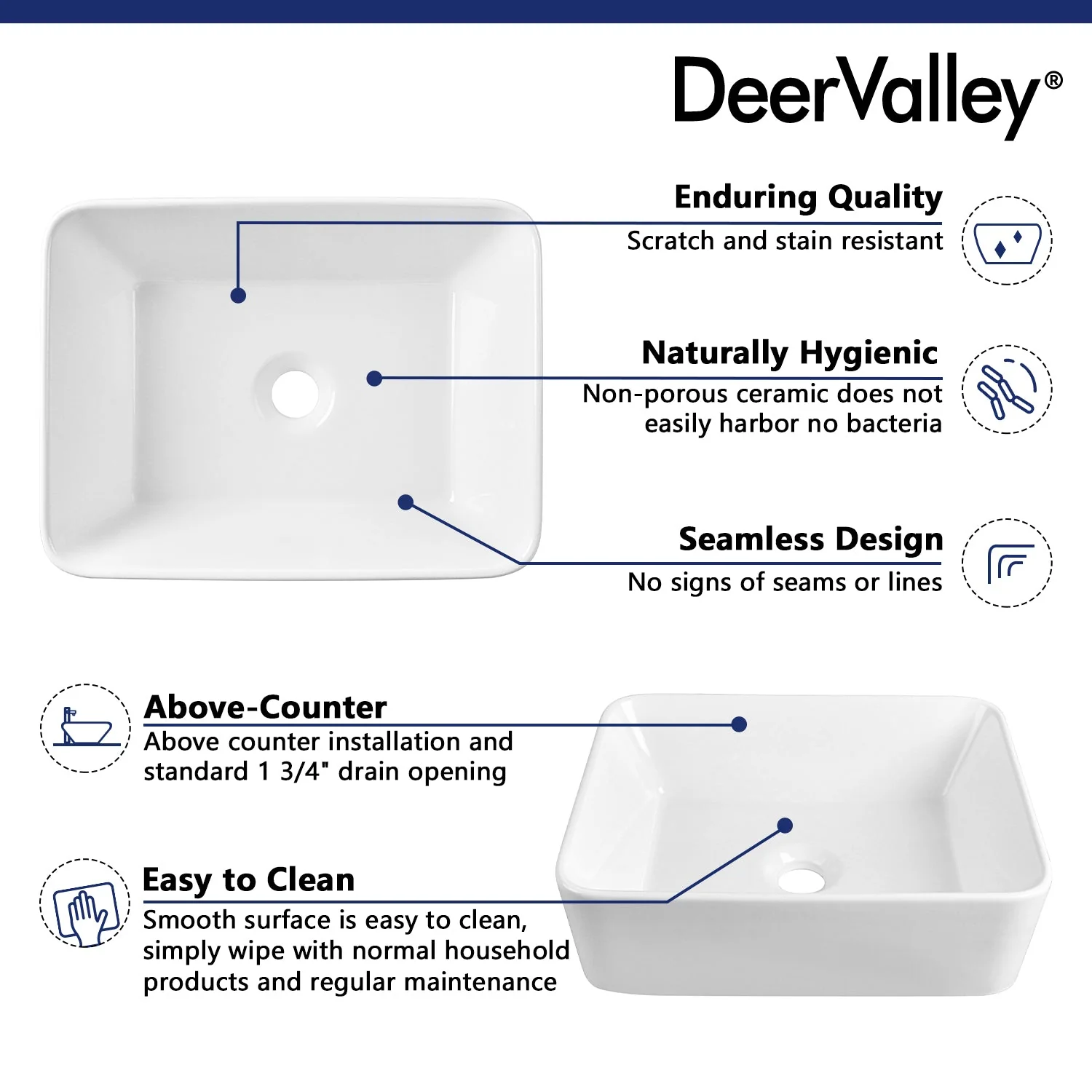 DeerValley DV-1V0048 Vessel Sinks Modern Glossy Finish Seamless Ceramic Easy Clean - Image 7