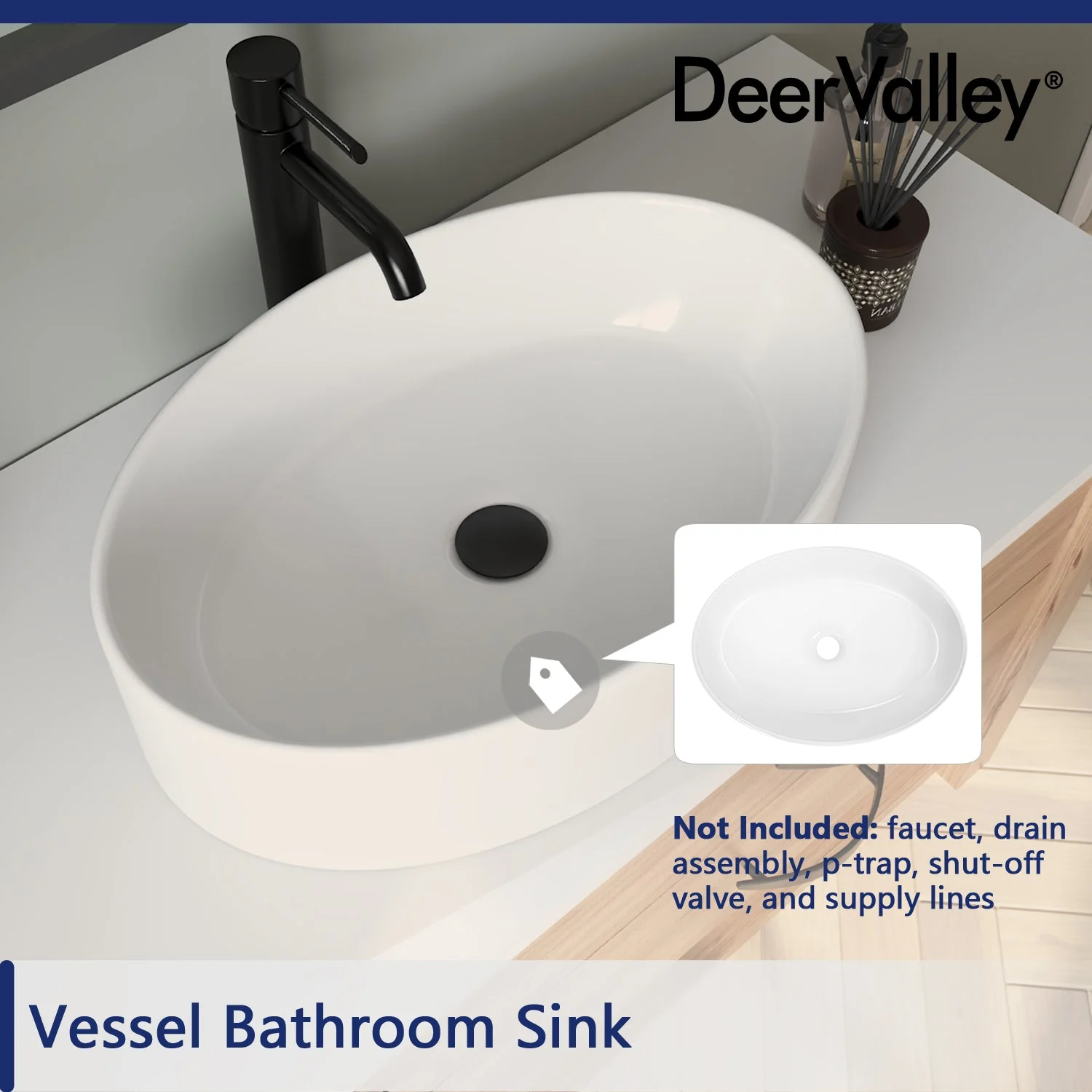 DeerValley DV-1V0049 Vessel Sinks Minimalist Design Durable Ceramic Scratch-Resistant - Image 12
