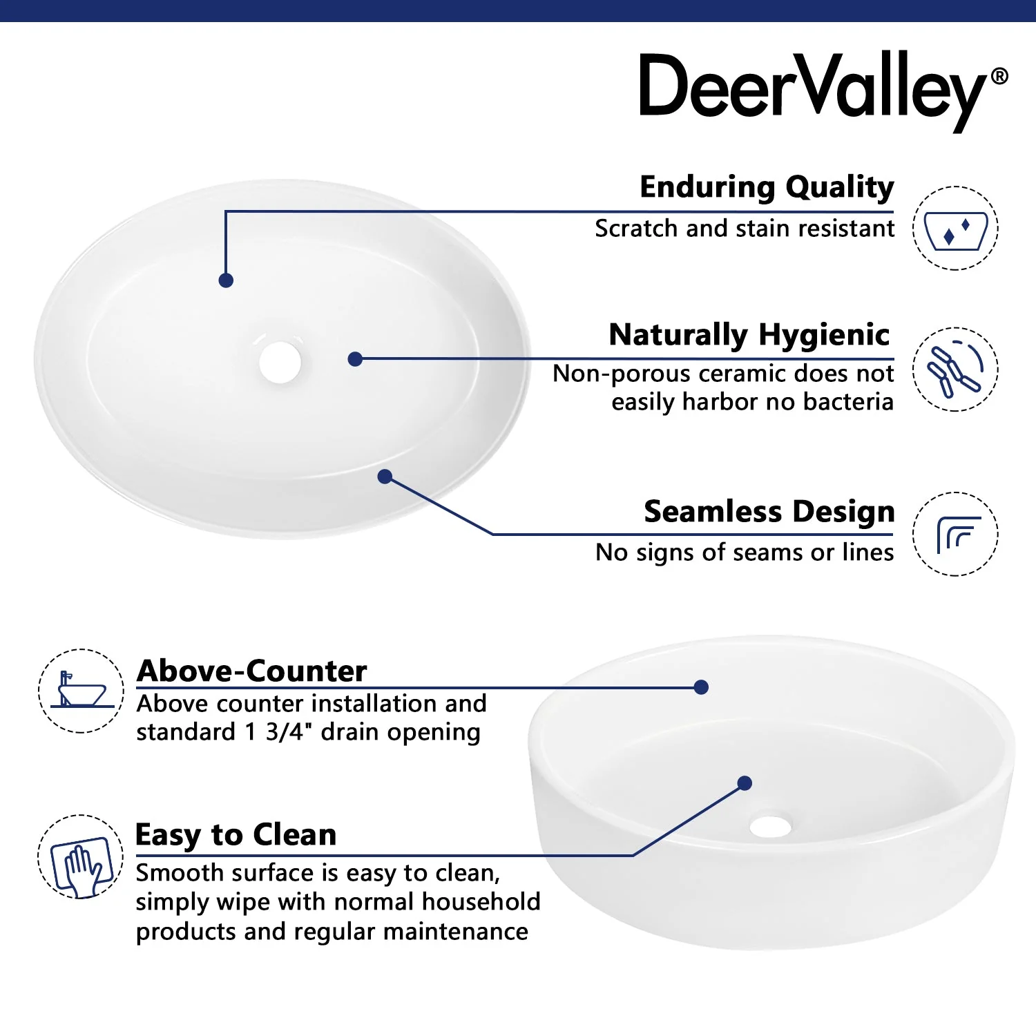 DeerValley DV-1V0049 Vessel Sinks Minimalist Design Durable Ceramic Scratch-Resistant - Image 13