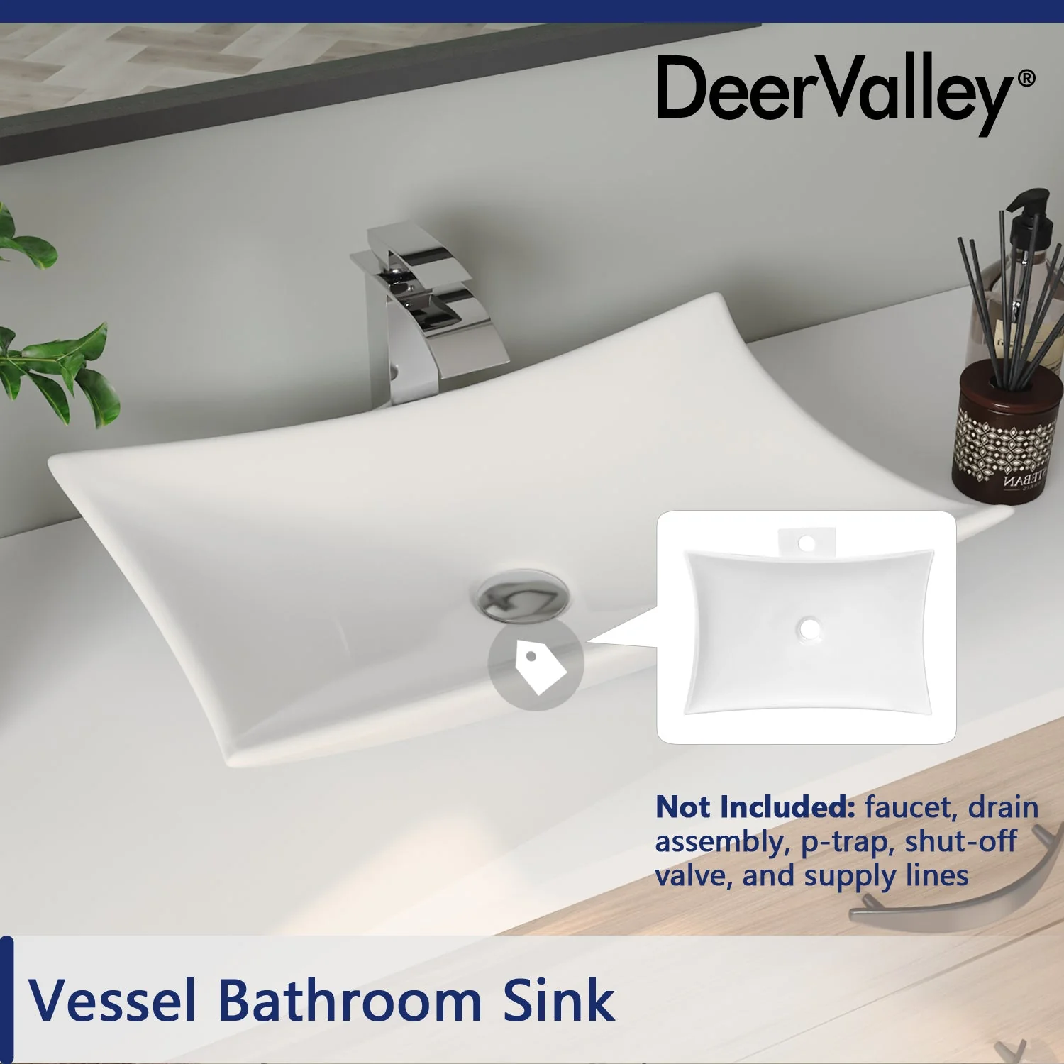 PRISM 22.64" Rectangular Vessel Bathroom Sink, Without Overflow - Image 11