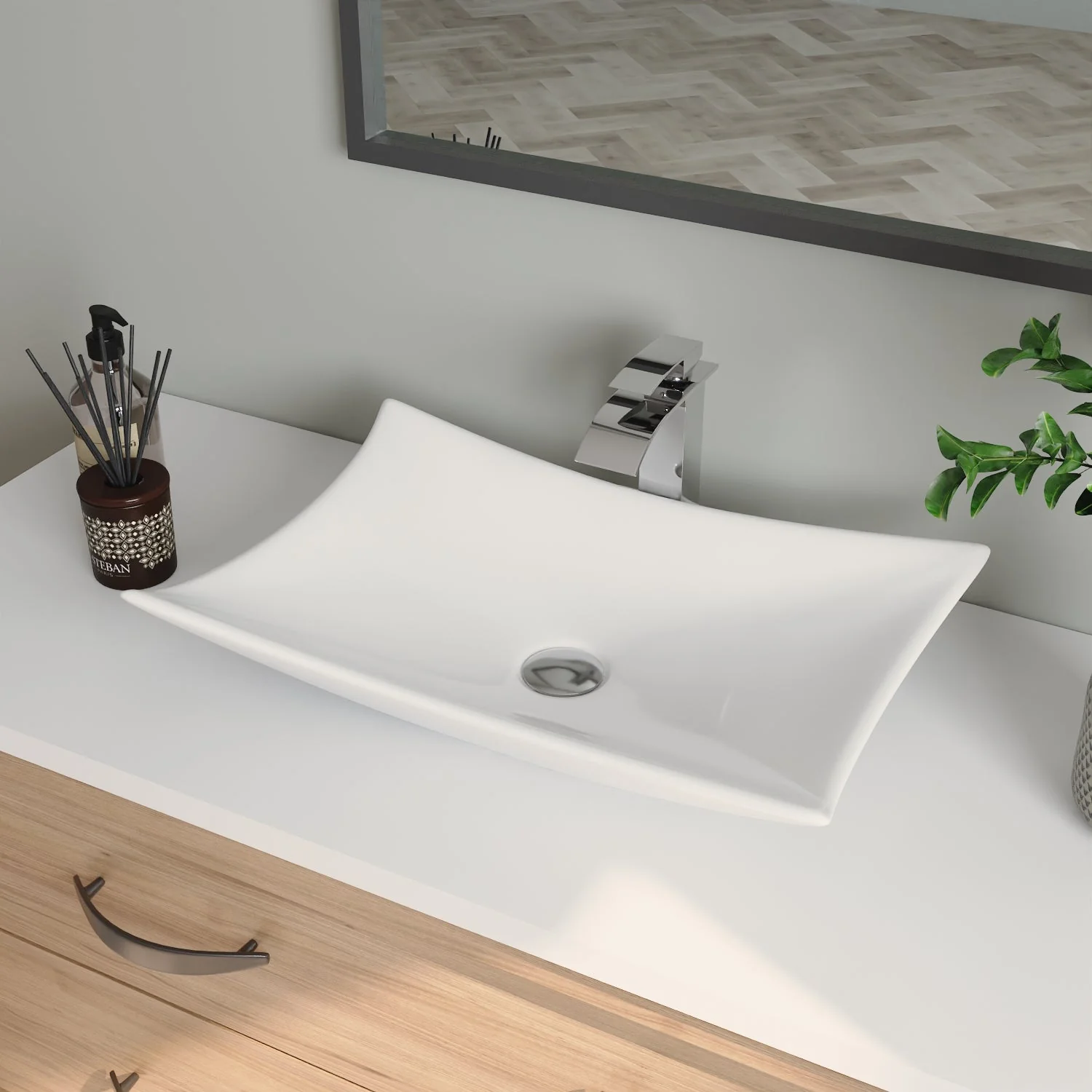 PRISM 22.64" Rectangular Vessel Bathroom Sink, Without Overflow - Image 2