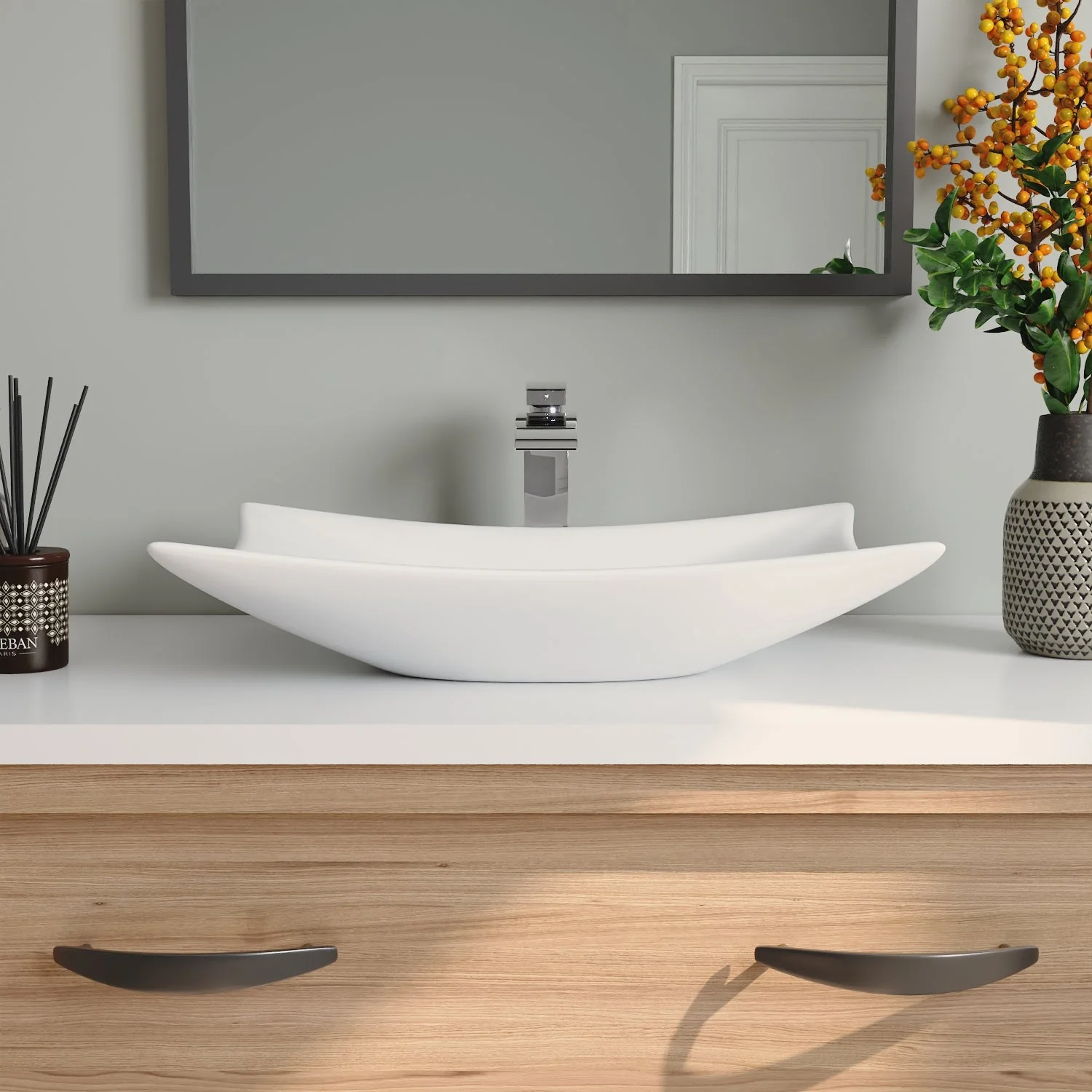 PRISM 22.64" Rectangular Vessel Bathroom Sink, Without Overflow - Image 3