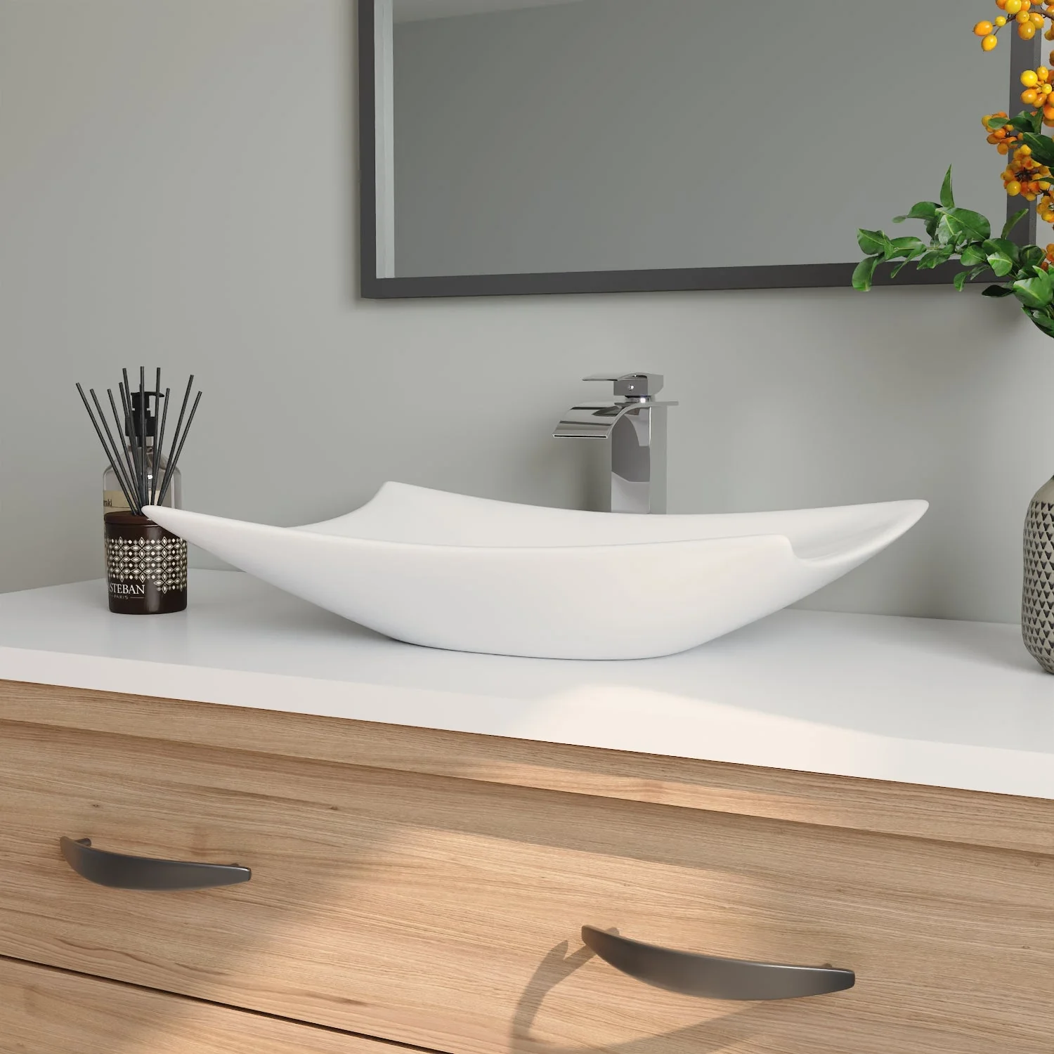 PRISM 22.64" Rectangular Vessel Bathroom Sink, Without Overflow - Image 9
