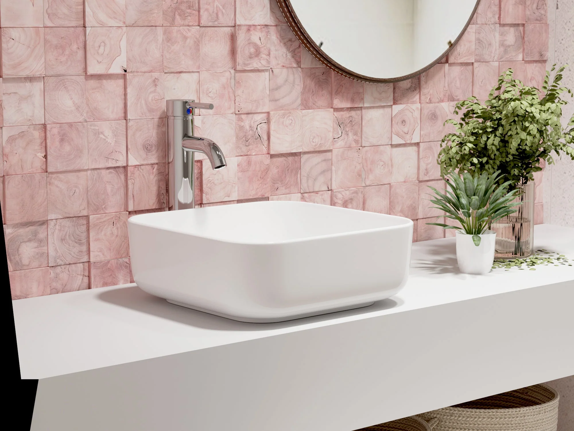 ACE 15" Square Vessel Bathroom Sink, Without Overflow - Image 9