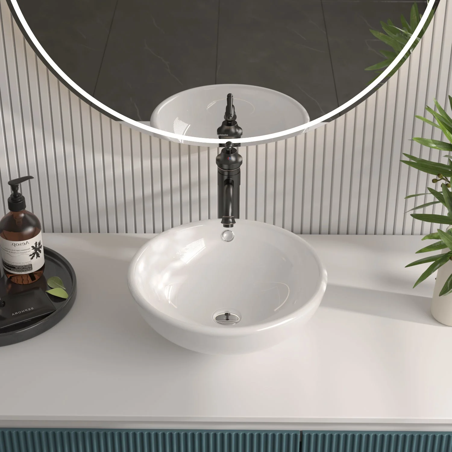 SYMMETRY 16.54" Round Vessel Bathroom Sink, Overflow Hole - Image 3