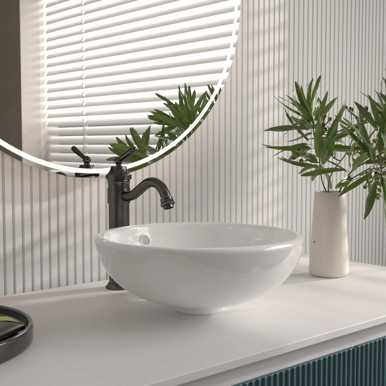 SYMMETRY 16.54" Round Vessel Bathroom Sink, Overflow Hole - Image 4