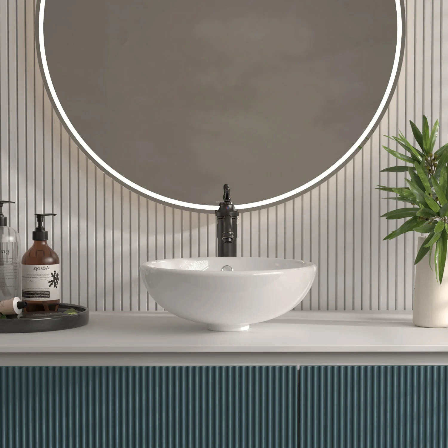 SYMMETRY 16.54" Round Vessel Bathroom Sink, Overflow Hole - Image 5