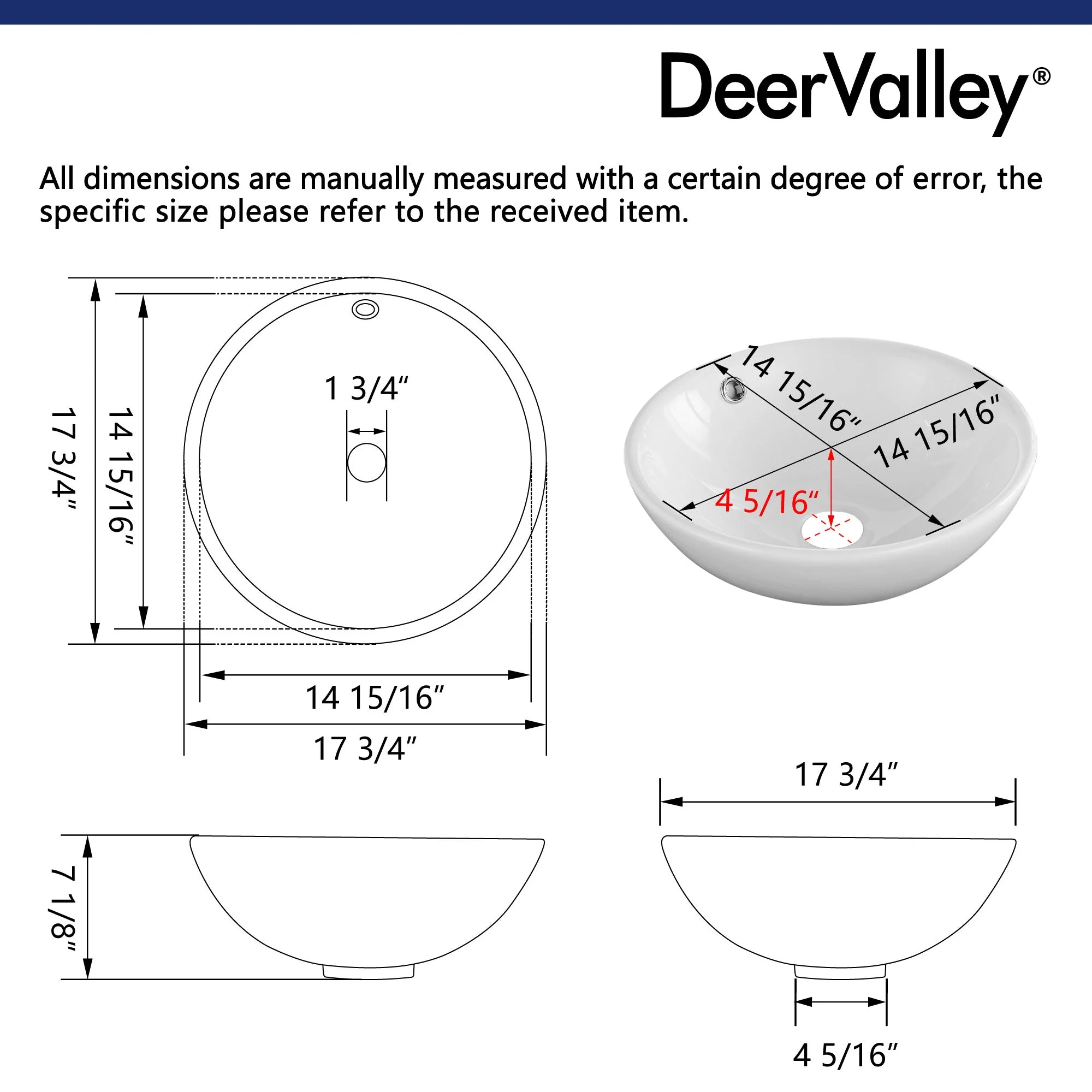 SYMMETRY 16.54" Round Vessel Bathroom Sink, Overflow Hole - Image 8