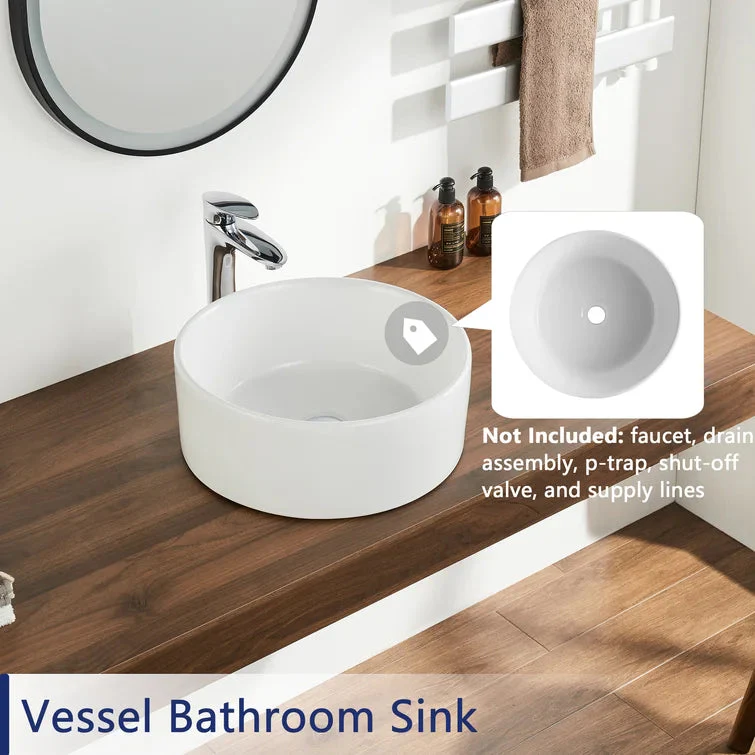 SYMMETRY 16" Round Vessel Bathroom Sink, Without Overflow - Image 14