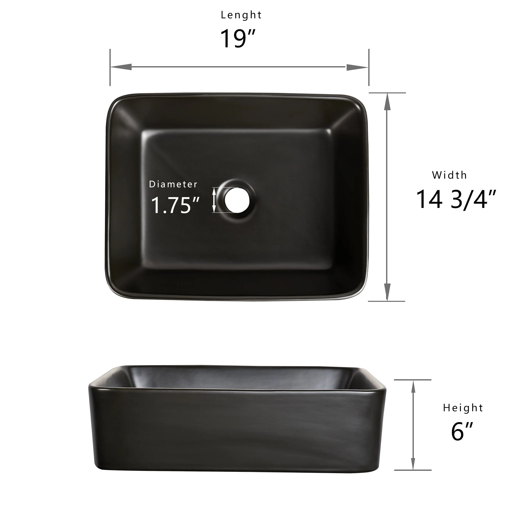 ALLY 19" x 15" Rectangular Vessel Bathroom Sink, Without Overflow - Image 15