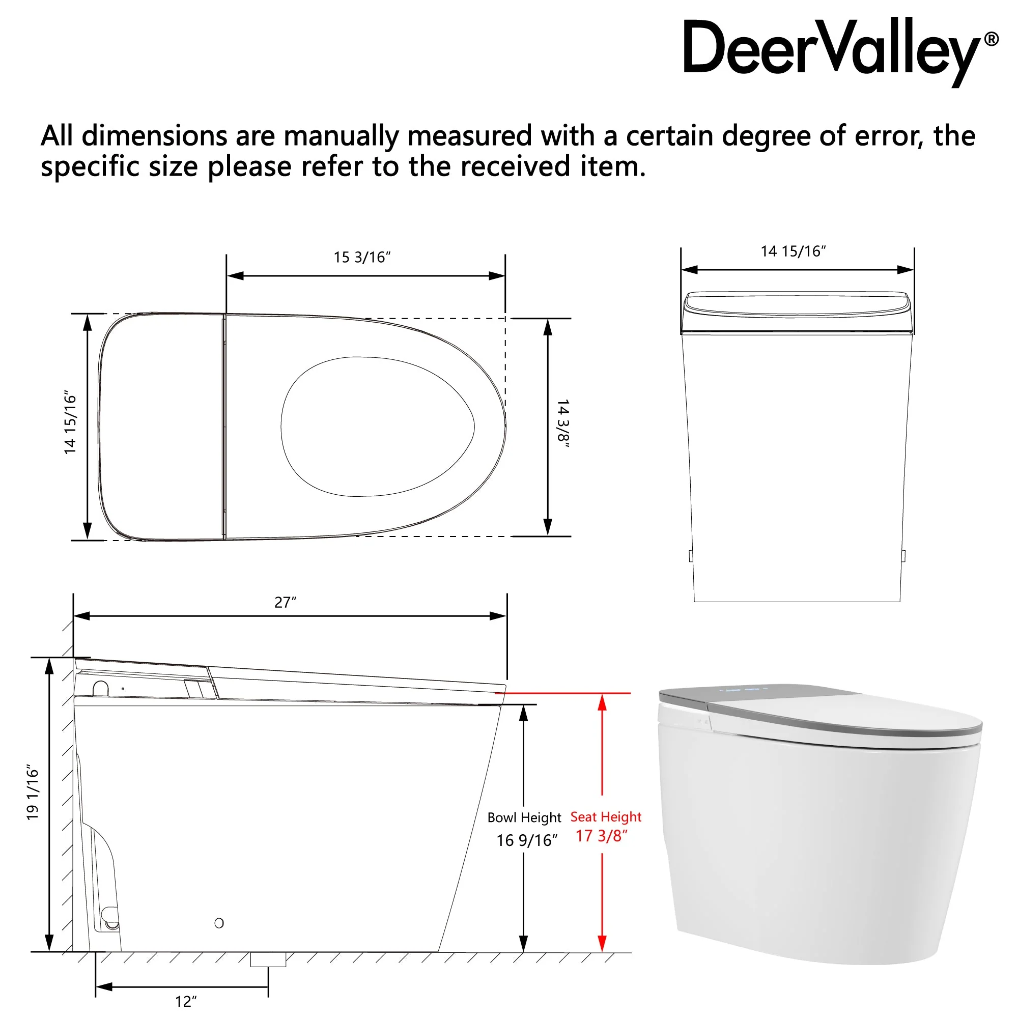 DeerValley DV-1S0336 Smart Toilet with Programmable Cleaning, ADA Comfort Height - Image 5