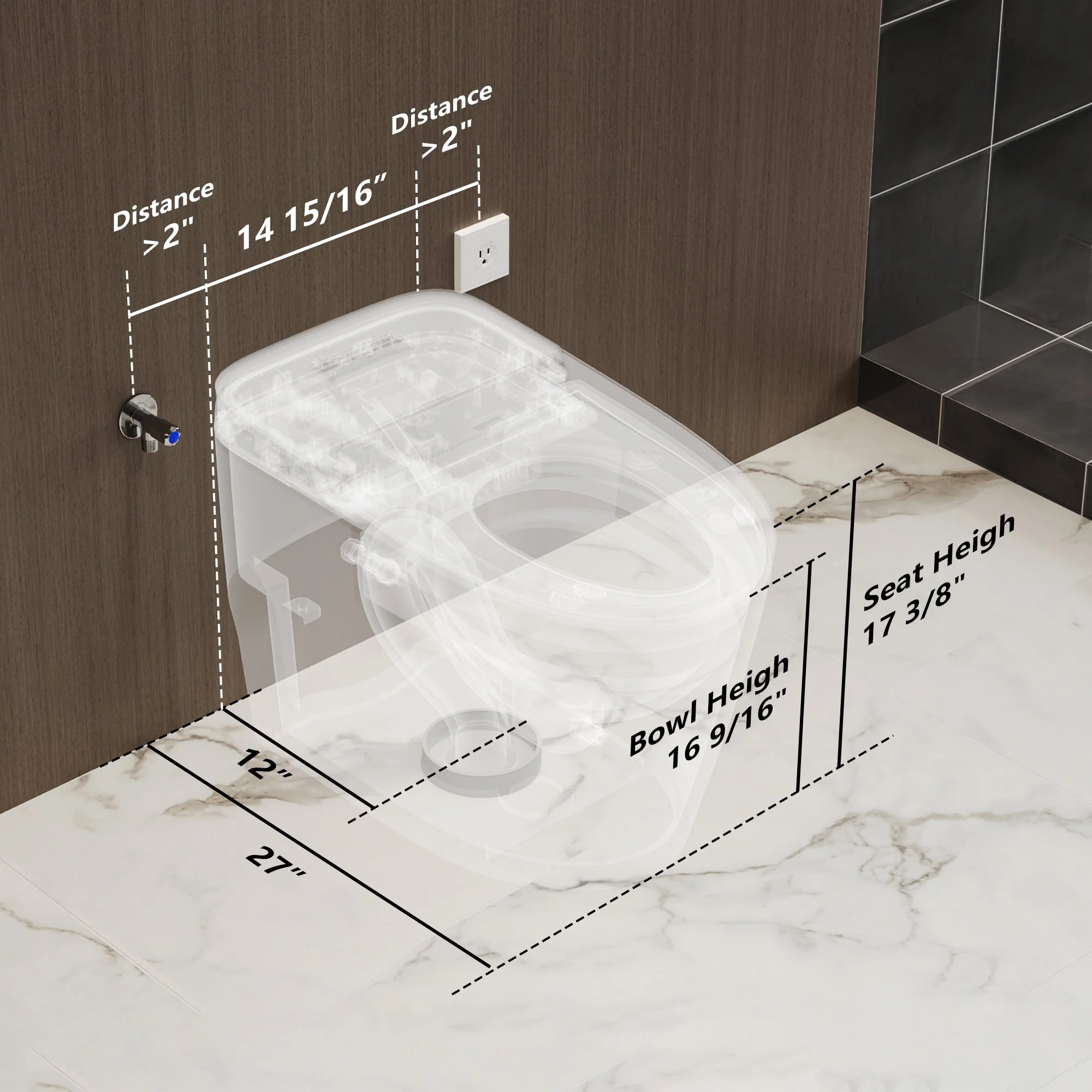 DeerValley DV-1S0336 Smart Toilet with Programmable Cleaning, ADA Comfort Height - Image 8