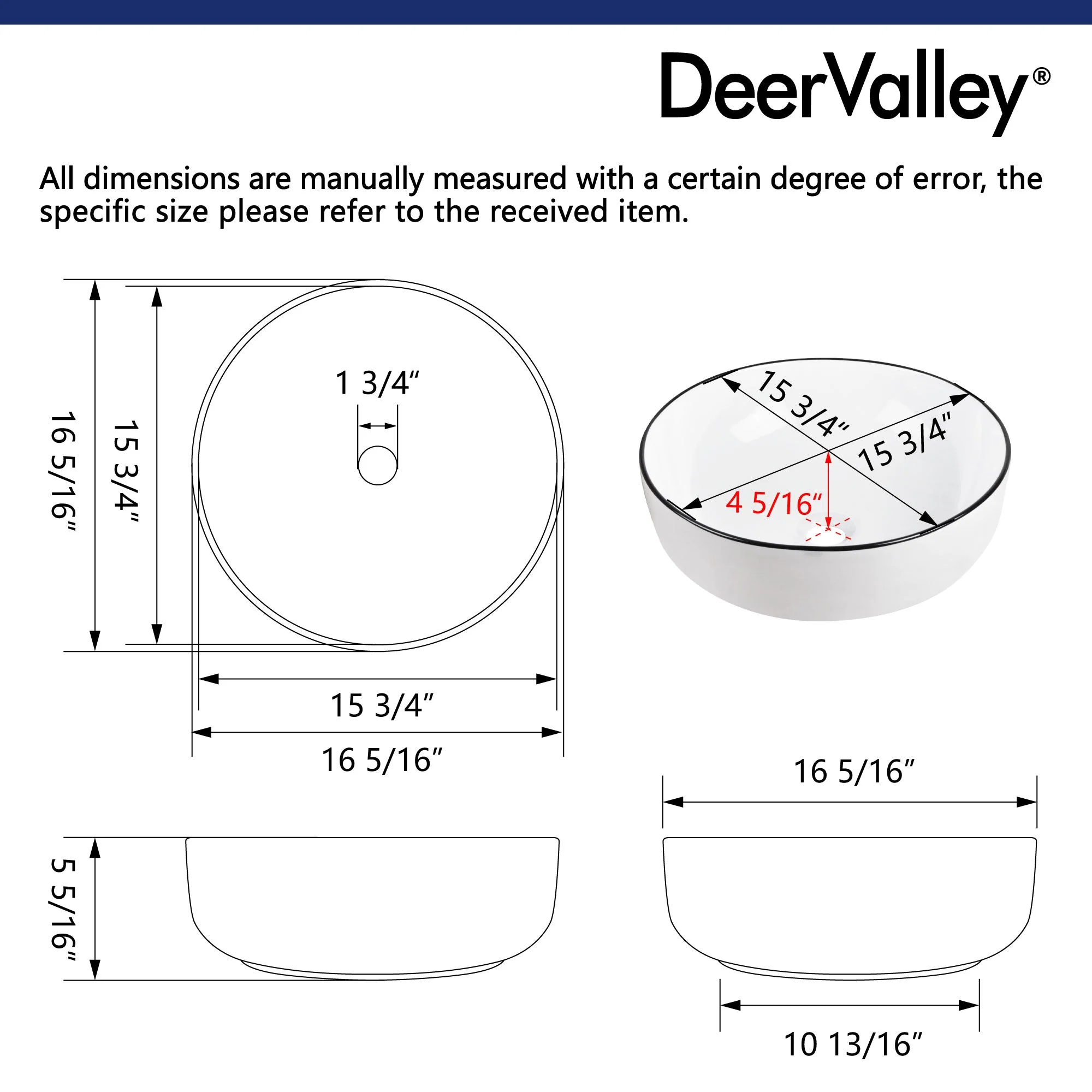 SYMMETRY 16" Round Vessel Bathroom Sink, Without Overflow With Multiple Colors - Image 10