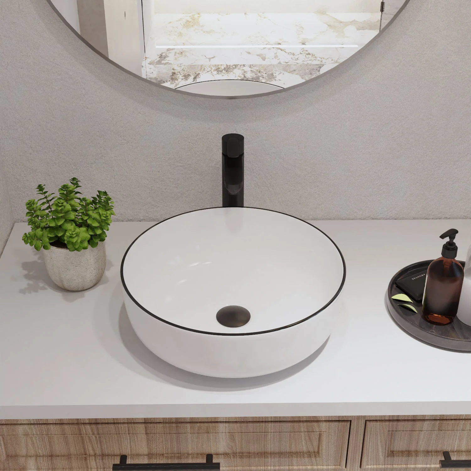 SYMMETRY 16" Round Vessel Bathroom Sink, Without Overflow With Multiple Colors - Image 2