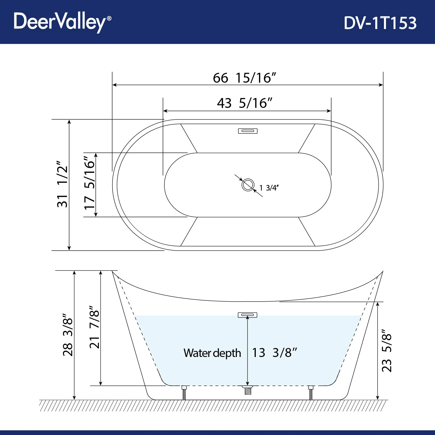 DeerValley DV-1T153S HORIZON 67" X 31" Freestanding Acrylic Bathtub - Image 11