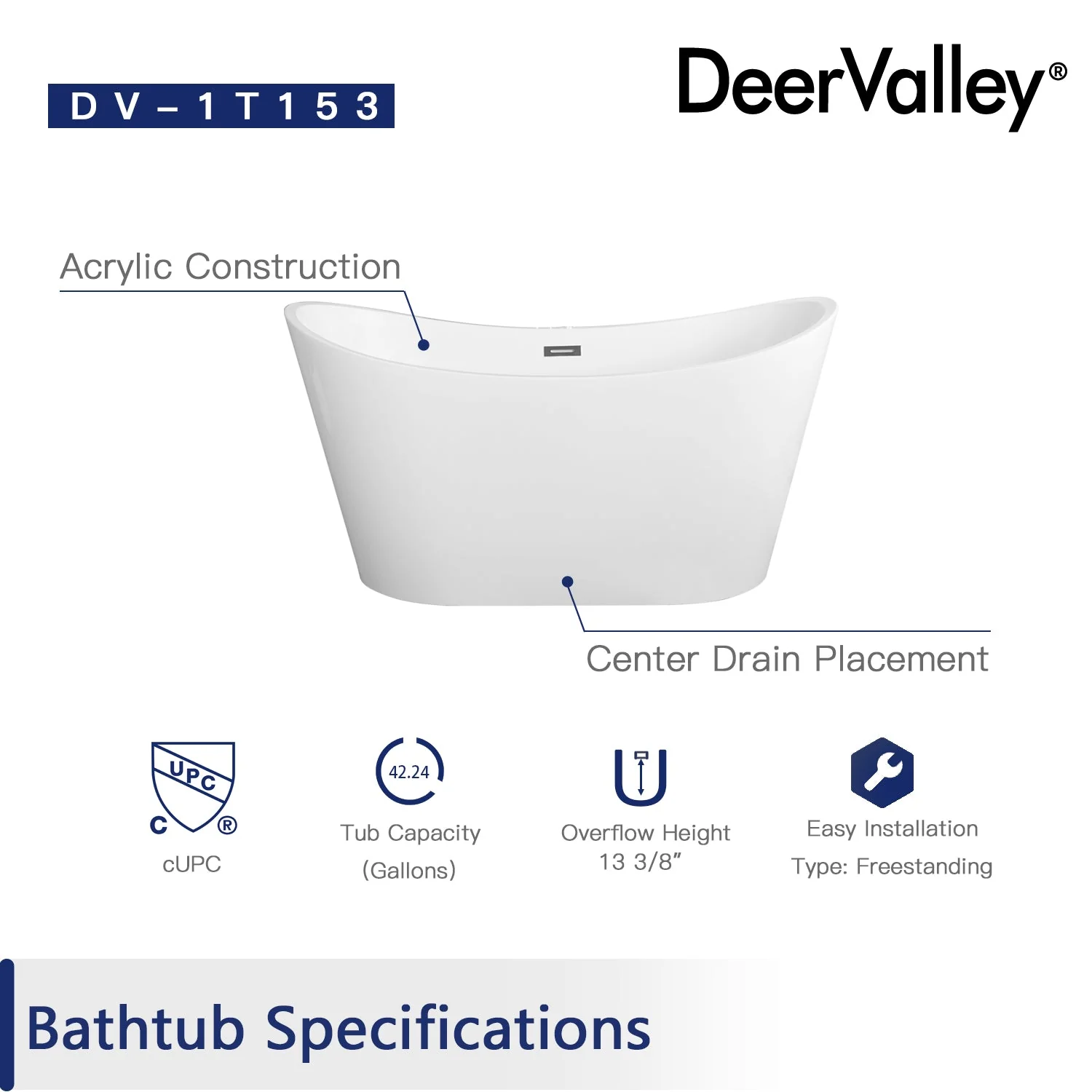 DeerValley DV-1T153S HORIZON 67" X 31" Freestanding Acrylic Bathtub - Image 16