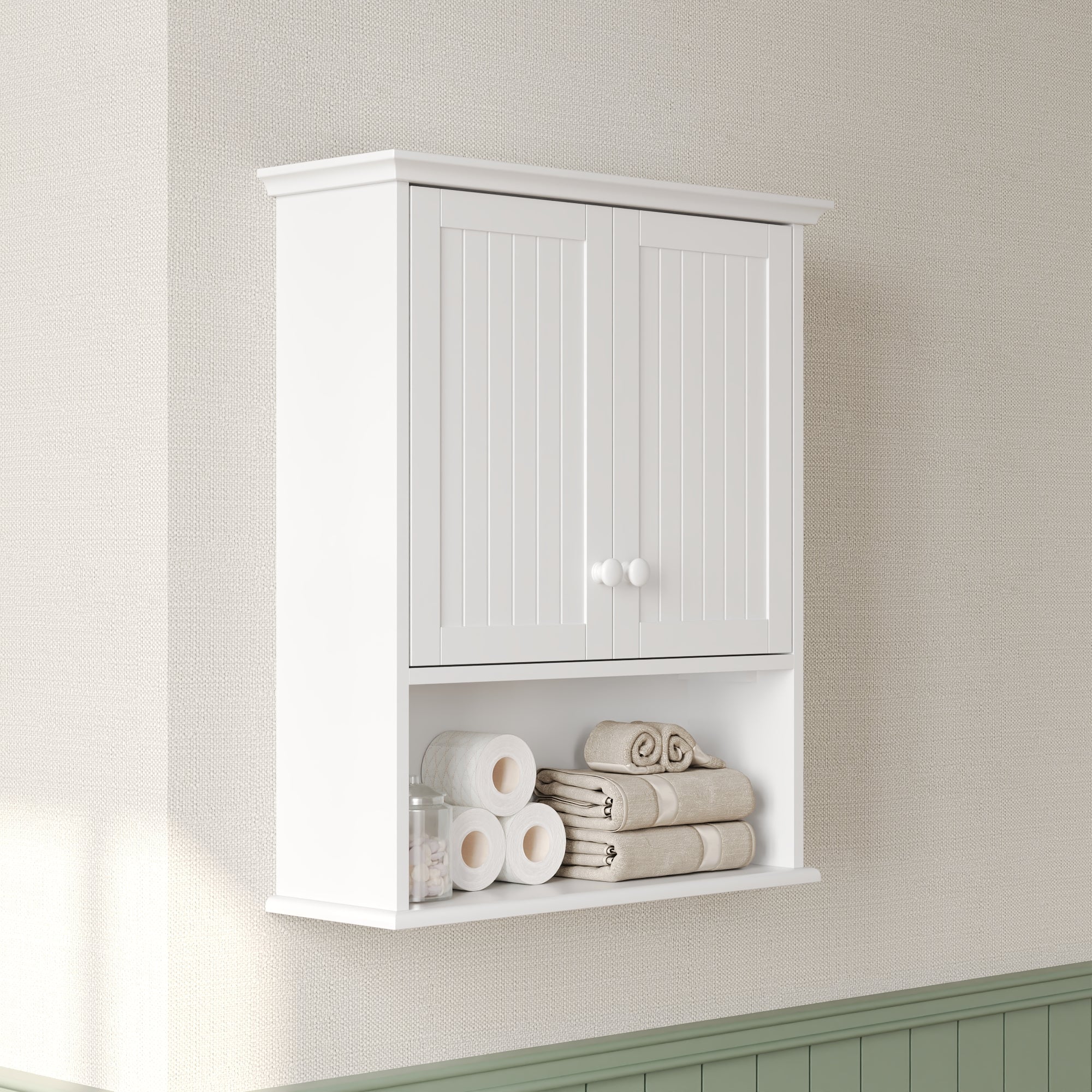 DeerValley Two-door Bathroom Cabinet, Wooden Wall Mounted Medicine Cabinet for Bathroom, White - Image 13