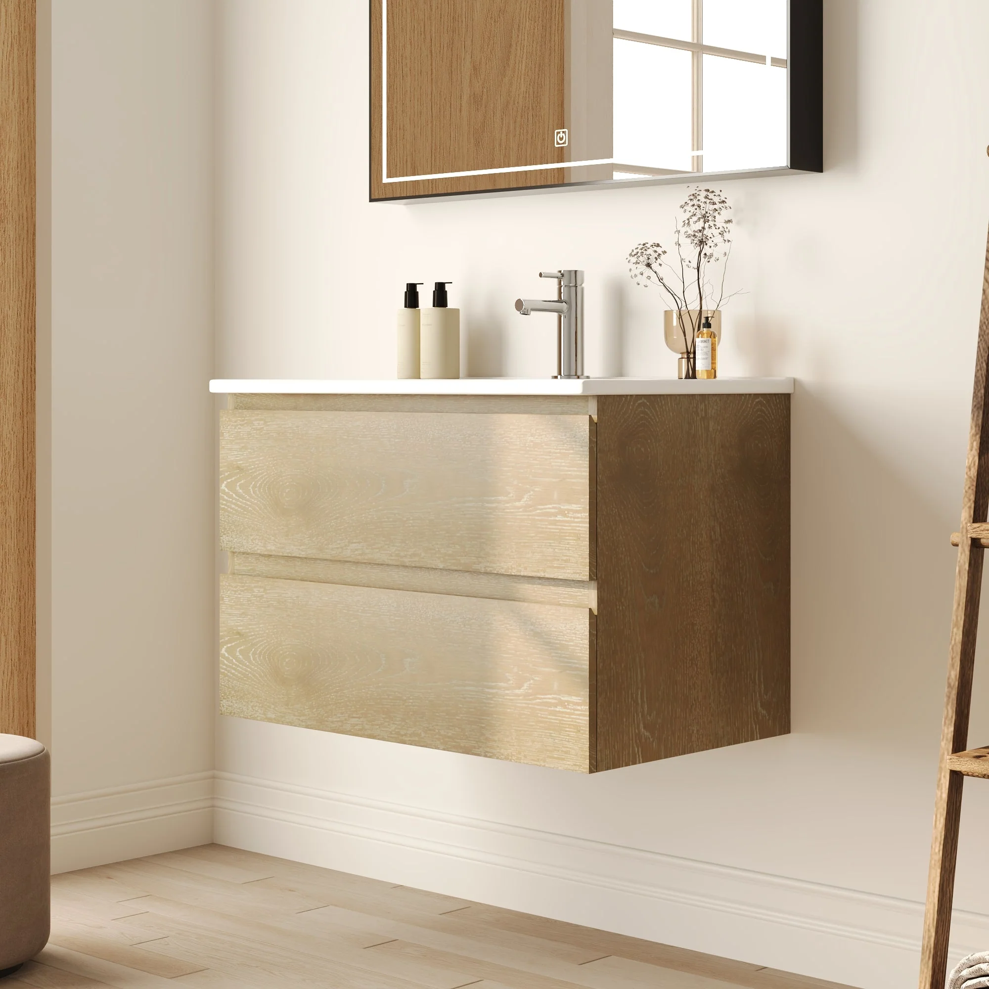 30" Rectangular Bathroom Vanity, with Ceramic Sink Wall-Mounting - Image 5