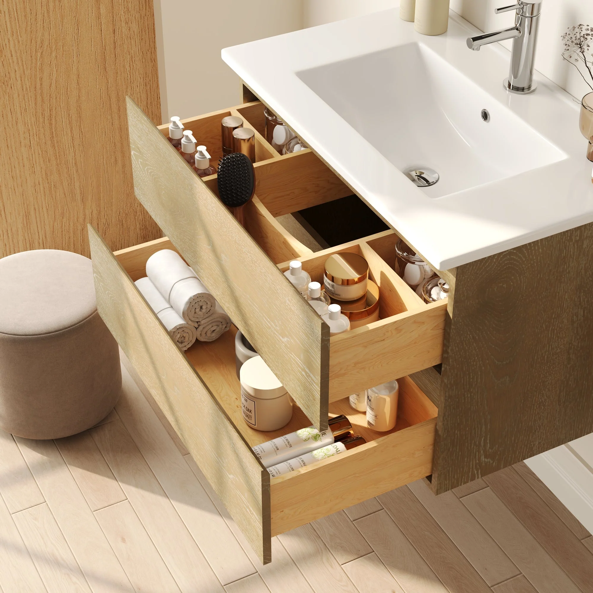 30" Rectangular Bathroom Vanity, with Ceramic Sink Wall-Mounting - Image 7