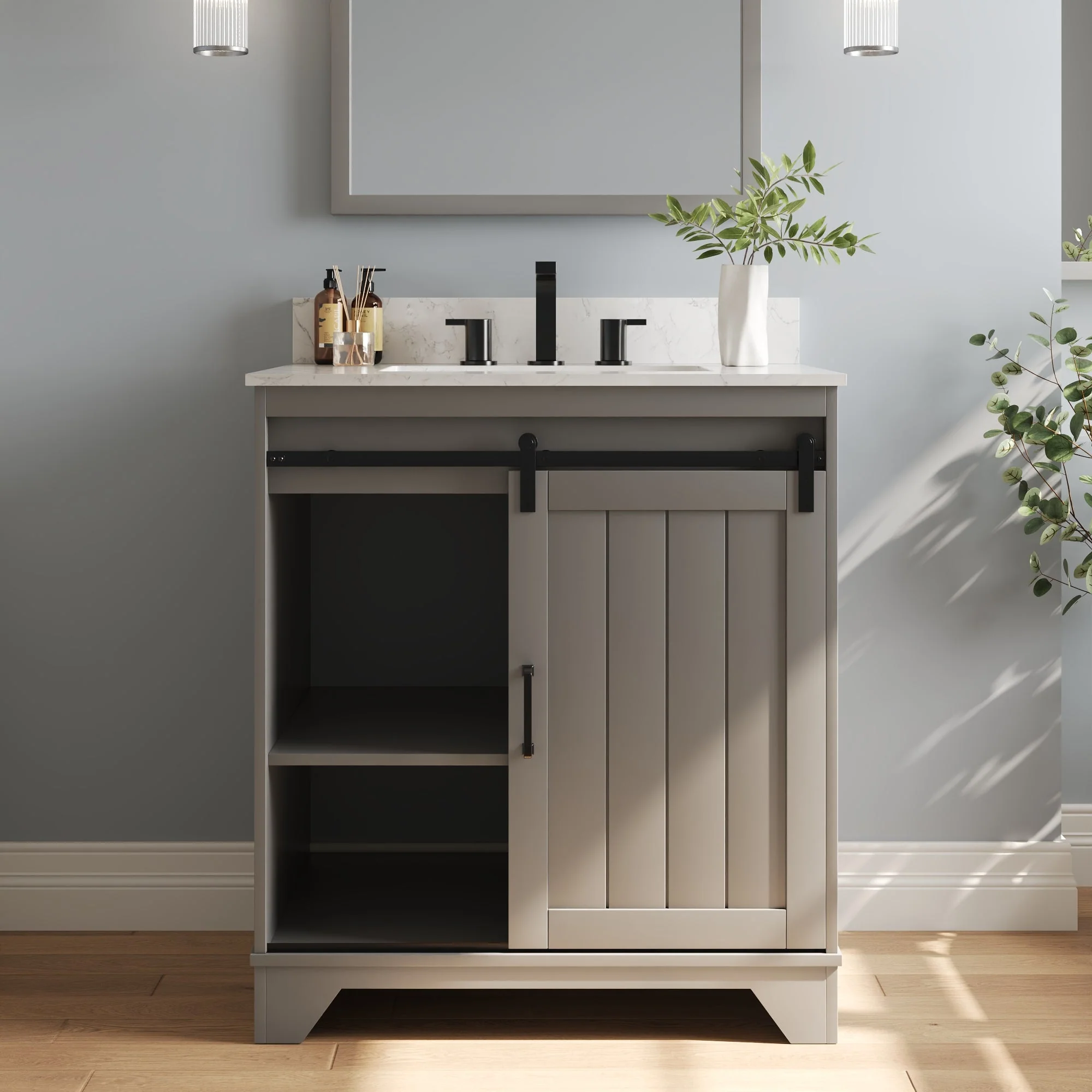 30" Rectangular Bathroom Vanity, with Ceramic Sink Top Set-up - Image 3
