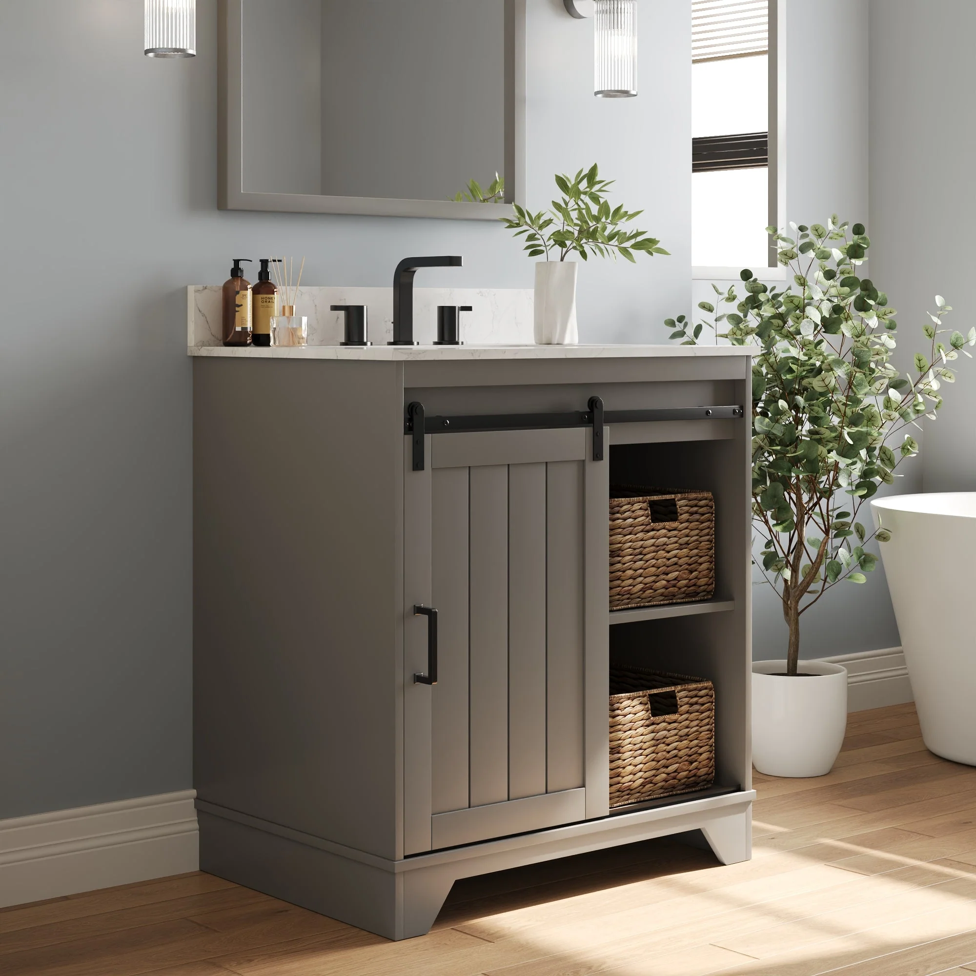 30" Rectangular Bathroom Vanity, with Ceramic Sink Top Set-up - Image 4