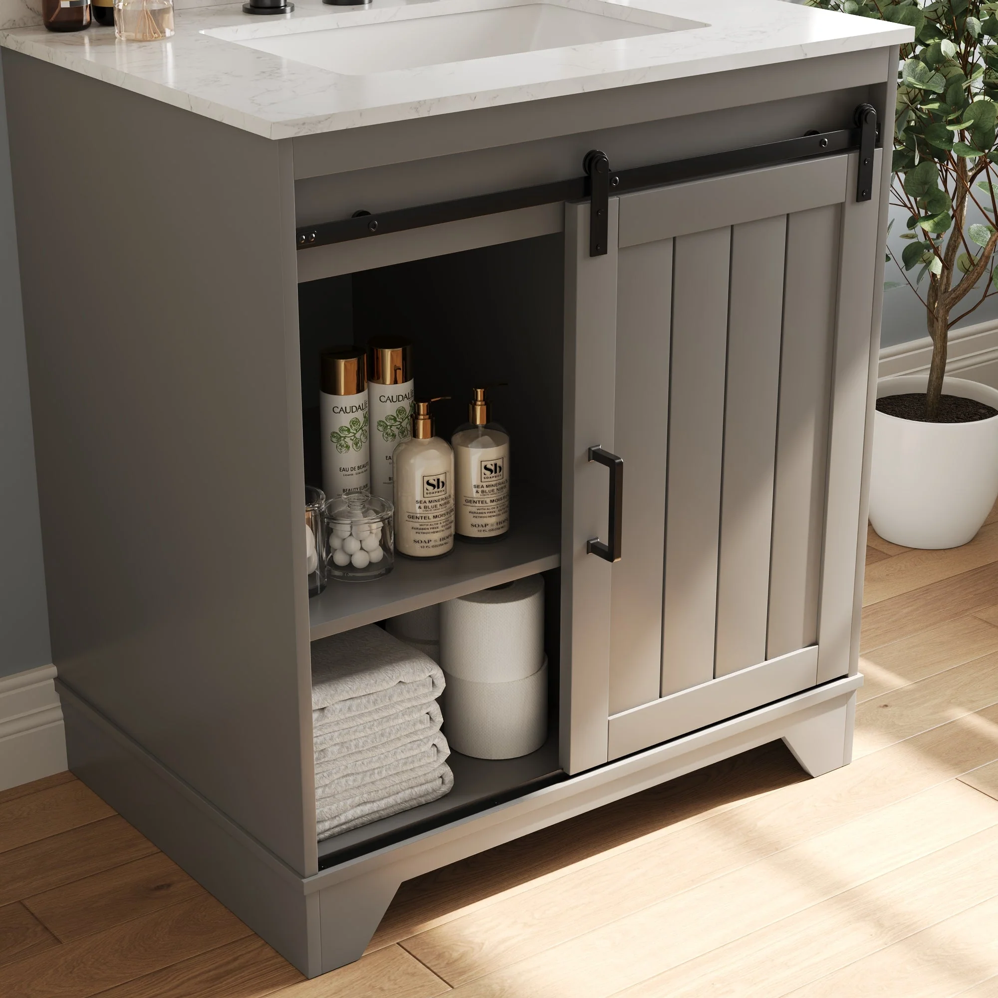 30" Rectangular Bathroom Vanity, with Ceramic Sink Top Set-up - Image 5