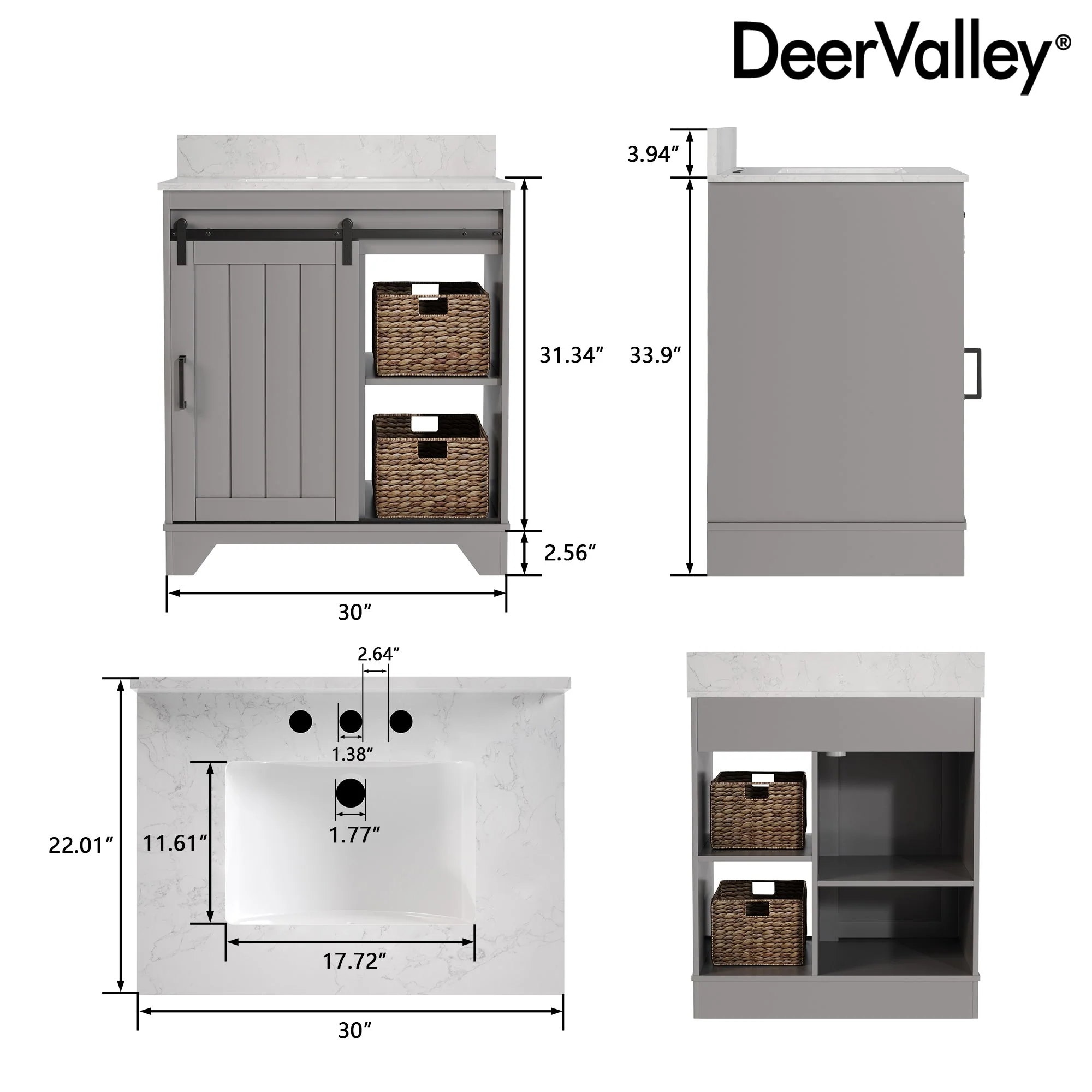 30" Rectangular Bathroom Vanity, with Ceramic Sink Top Set-up - Image 7