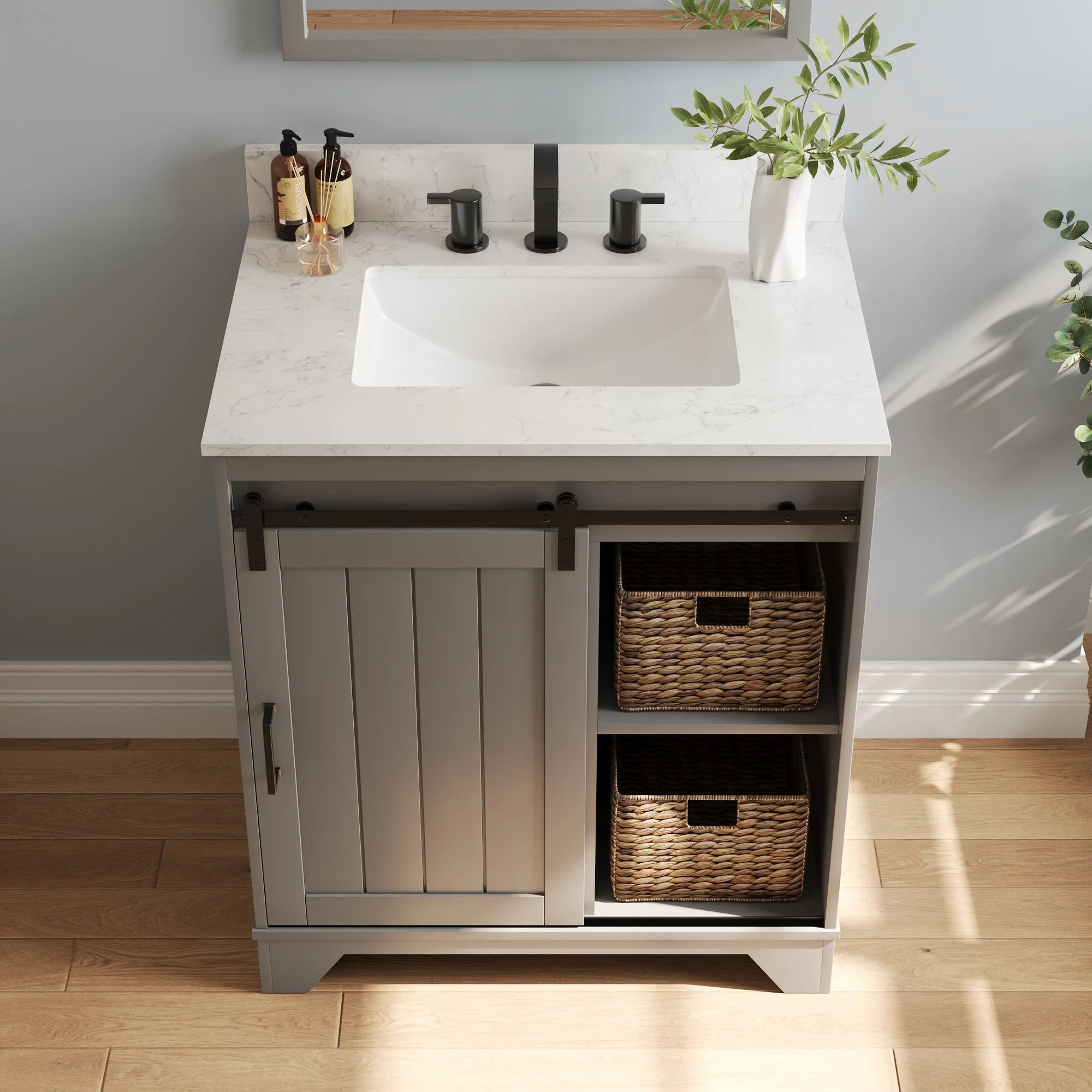 30" Rectangular Bathroom Vanity, with Ceramic Sink Top Set-up - Image 8